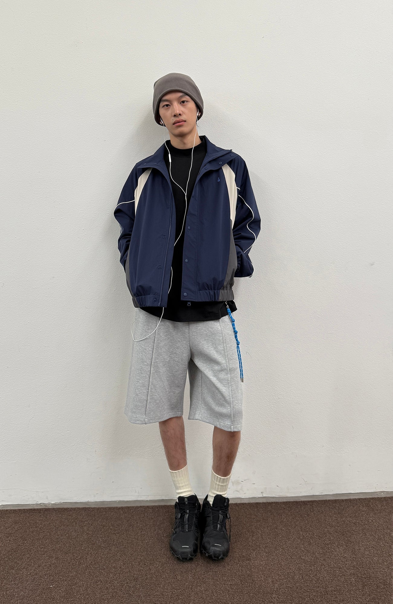 ROARINGWILD A ARCH Embroidered Graphic Raglan Jacket-Jacket-XS-Navy-Free Shipping Leatheretro