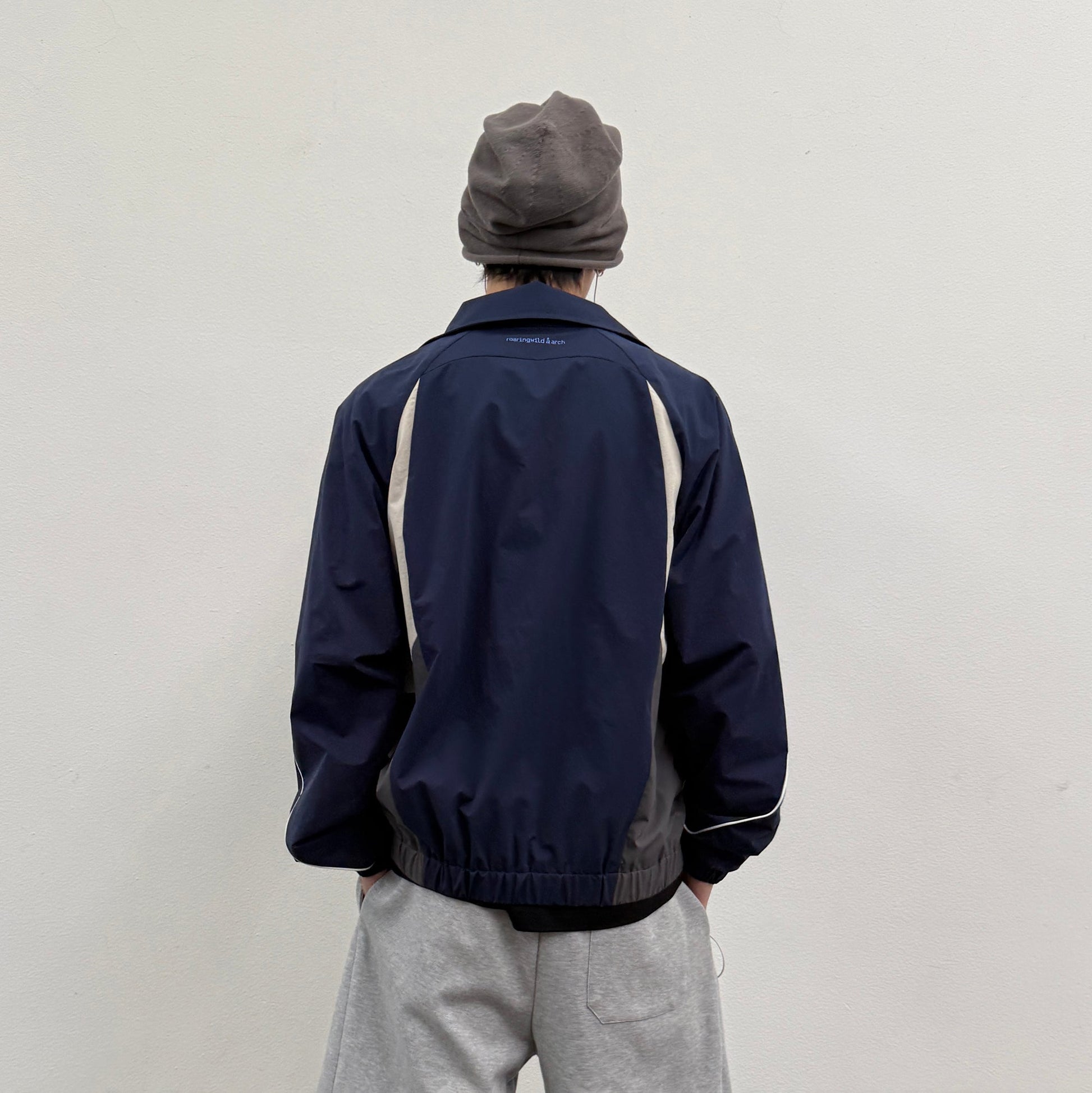 ROARINGWILD A ARCH Embroidered Graphic Raglan Jacket-Jacket-XS-Navy-Free Shipping Leatheretro
