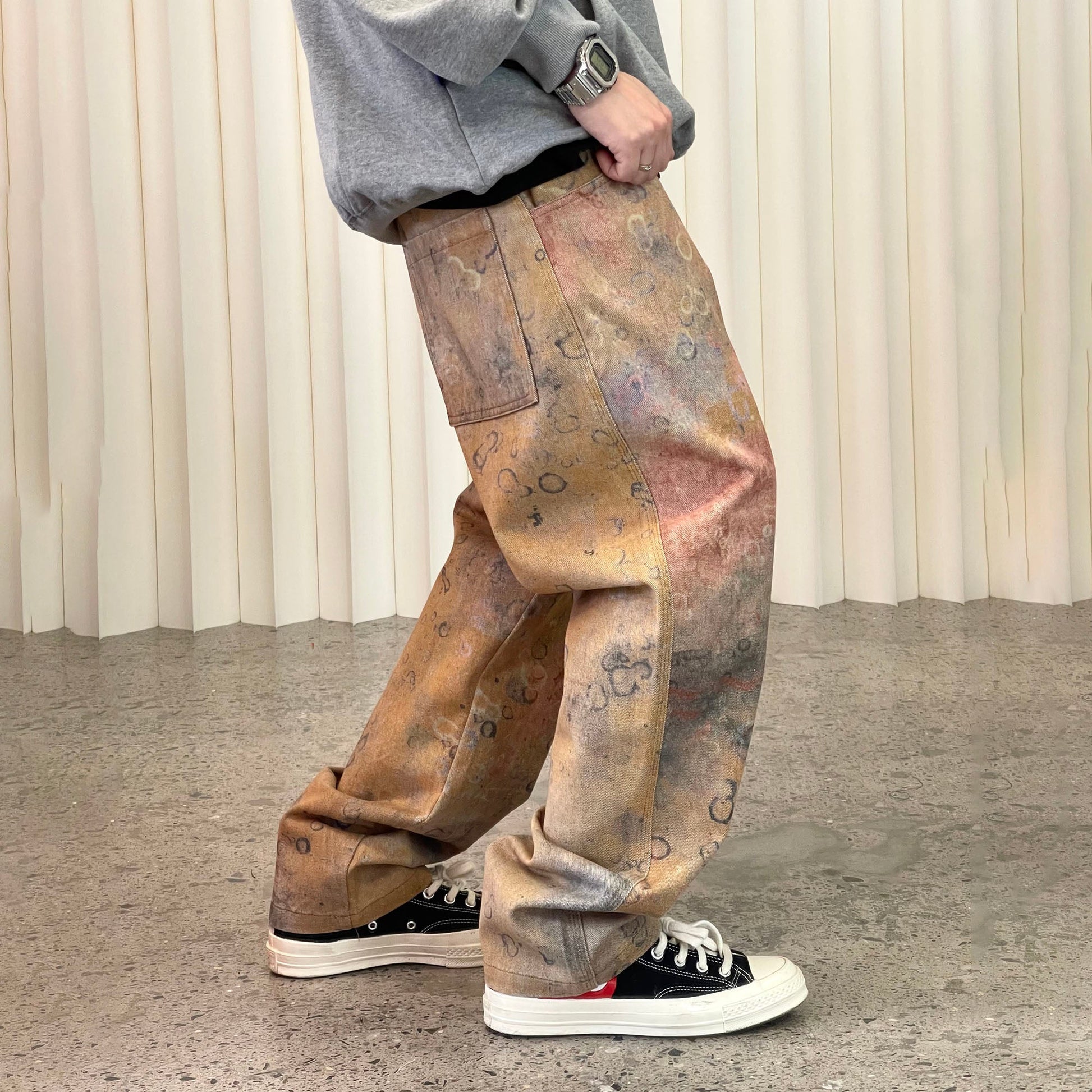ME DA IGUAL Washed Tie-Dye Bubble Graphic Jeans-Jeans-M-Free Shipping Leatheretro