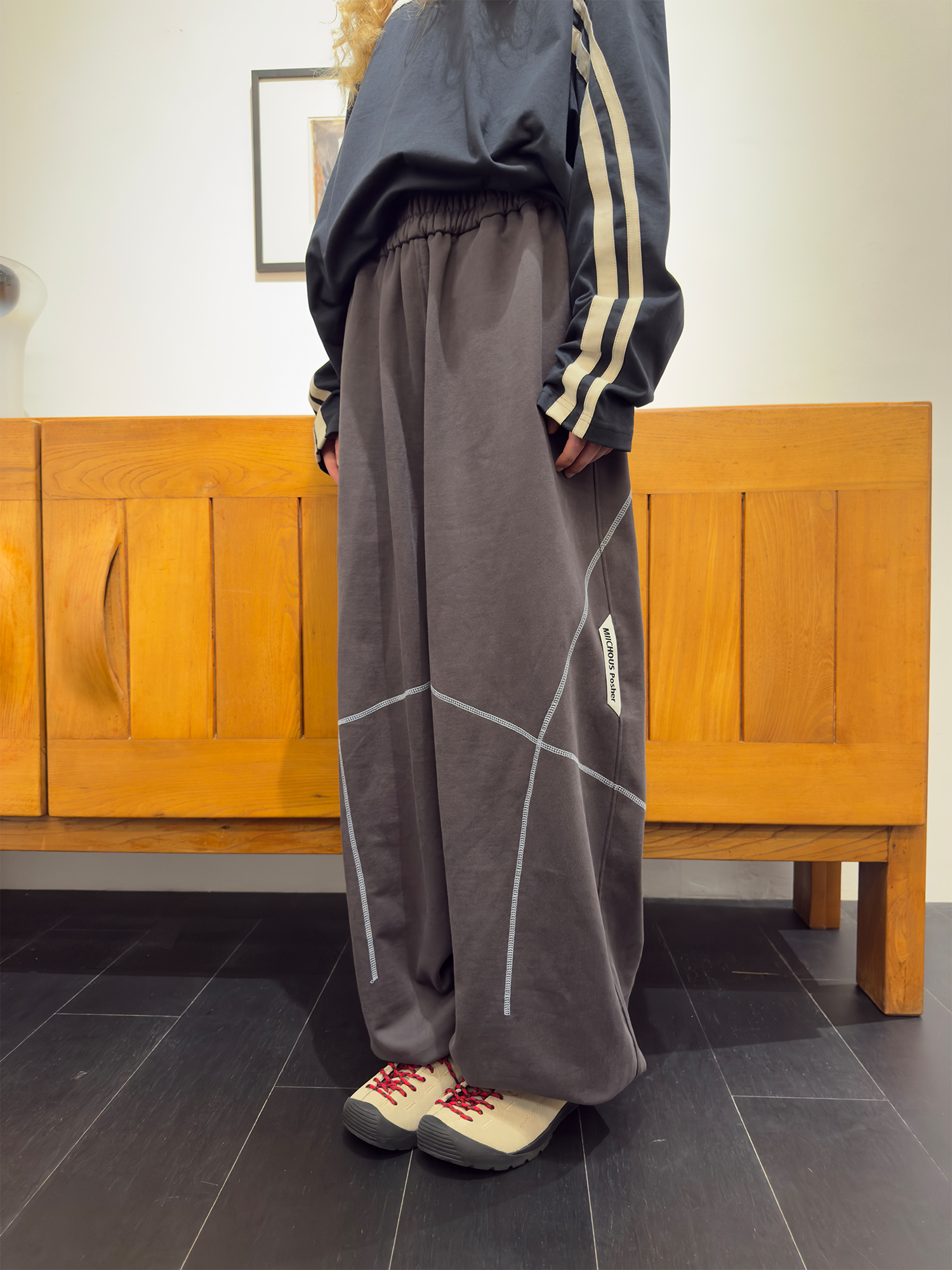 MIICHOUS Paneled Contrast-Stitch Sweatpants-Pants-S-Black-Free Shipping Leatheretro