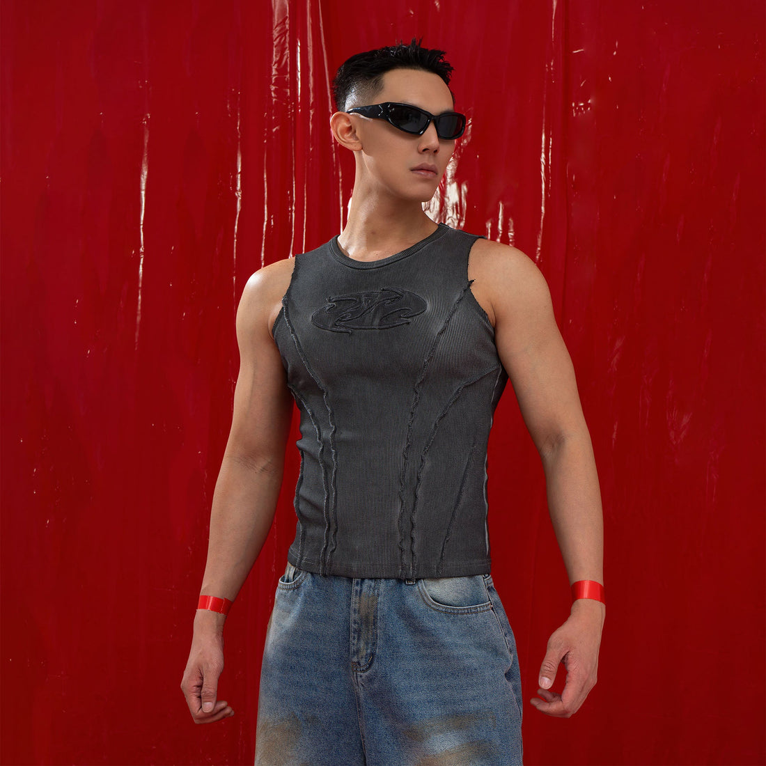 CLP Ribbed Frayed Hem Slim Vest-Vest-M-Free Shipping Leatheretro