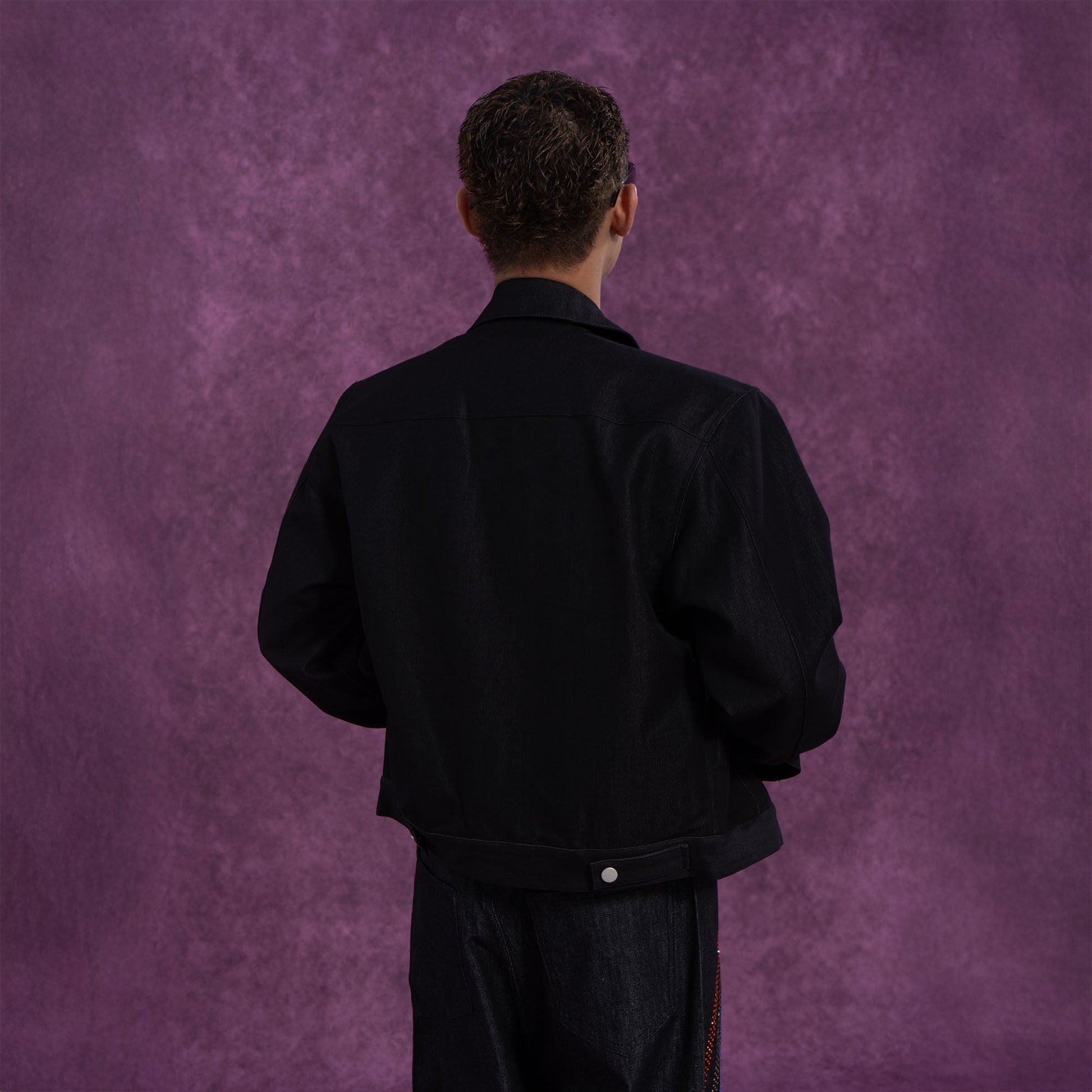 CLP Cropped Shoulder Padding Denim Jacket-Jacket-S-Navy-Free Shipping Leatheretro