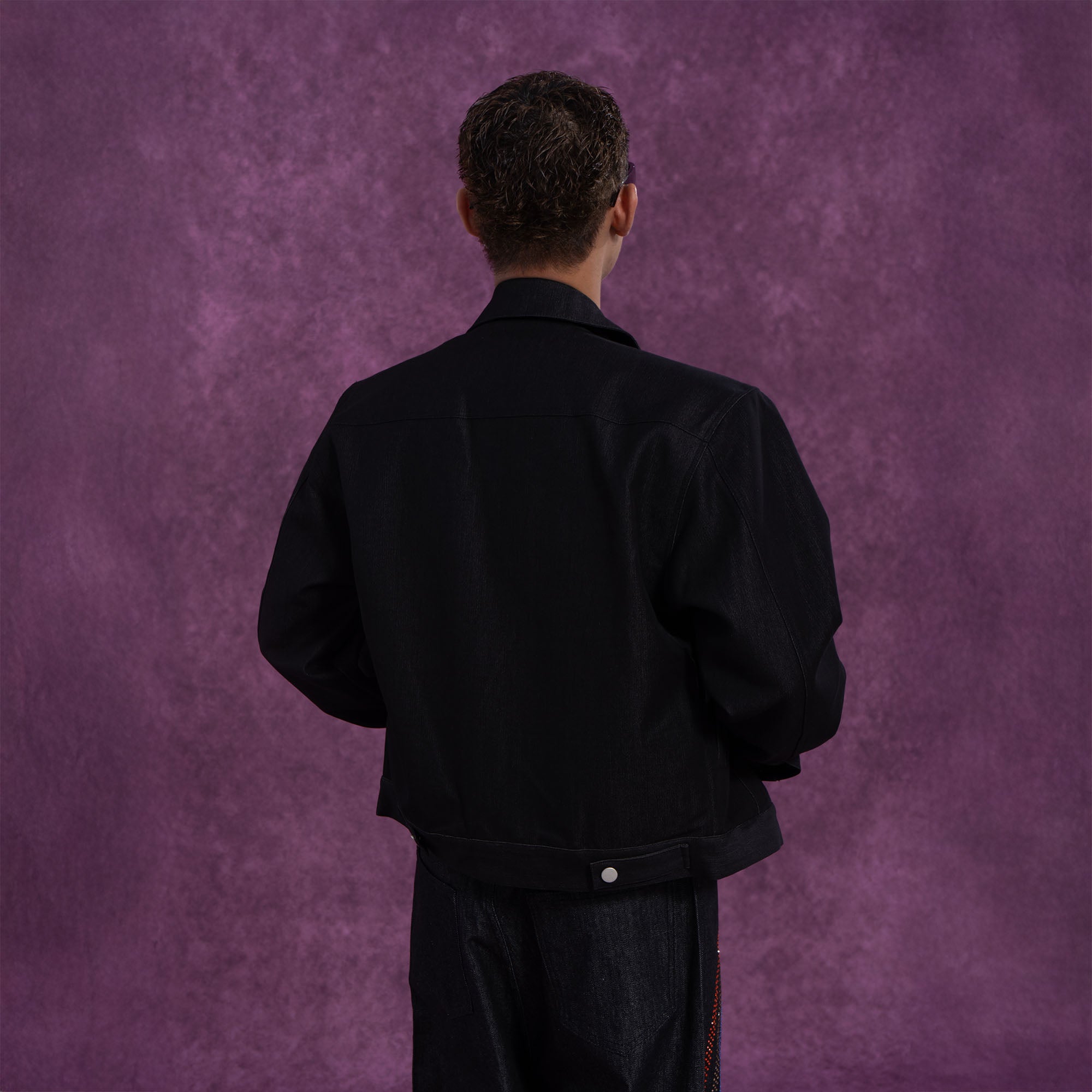 CLP Cropped Shoulder Padding Denim Jacket-Jacket-S-Navy-Free Shipping Leatheretro