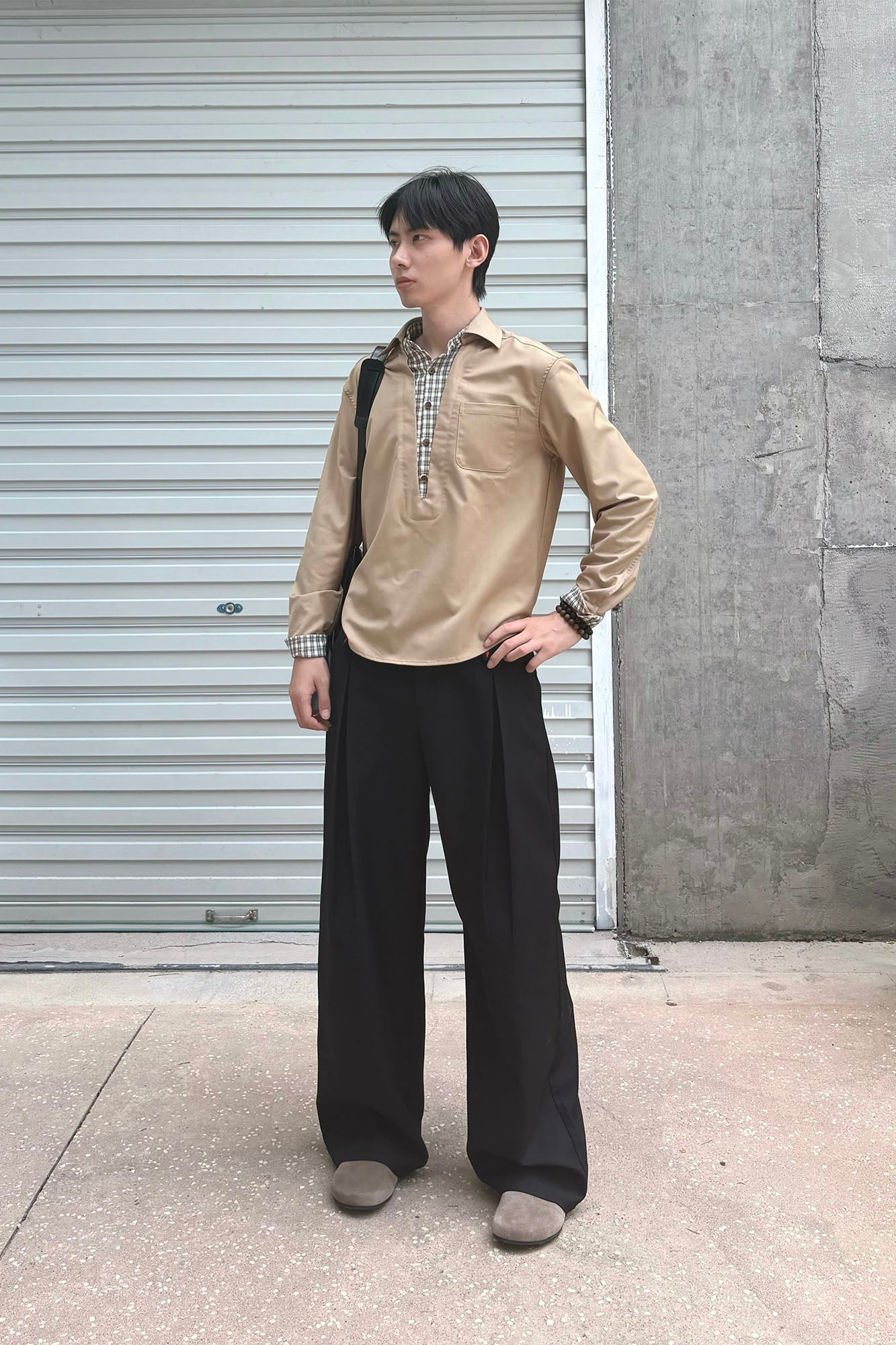 KREATE Faux Layered Plaid V-Neck Shirt-Shirt-S-Free Shipping Leatheretro