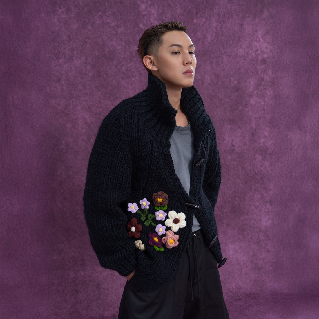 CLP Chunky Bloom Stand-Collar Cardigan-Sweater-One Size-White-Free Shipping Leatheretro