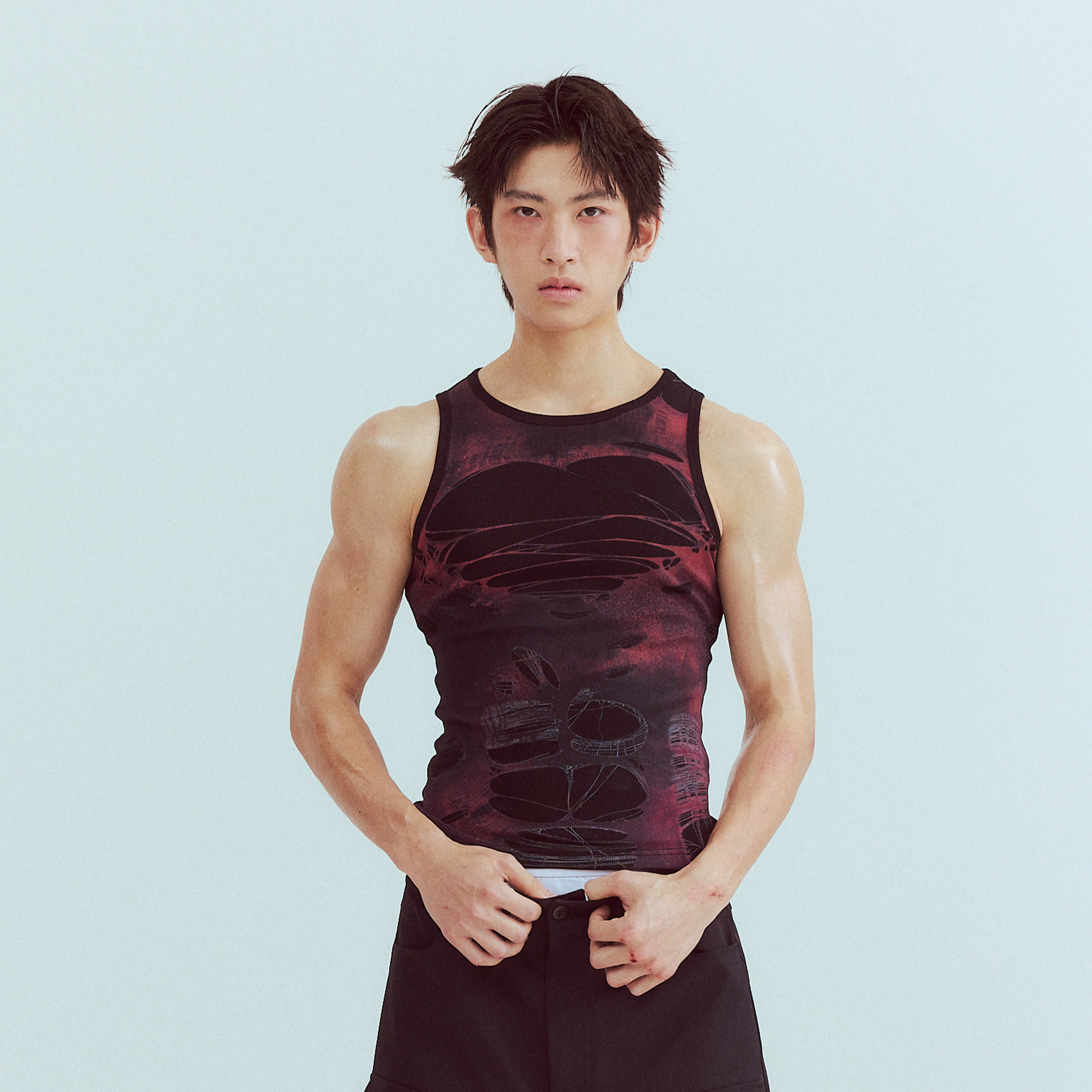 KADAKADA Distressed Graphic Ribbed Tank Top-Tank Top-S (Preorder)-Red-Free Shipping Leatheretro