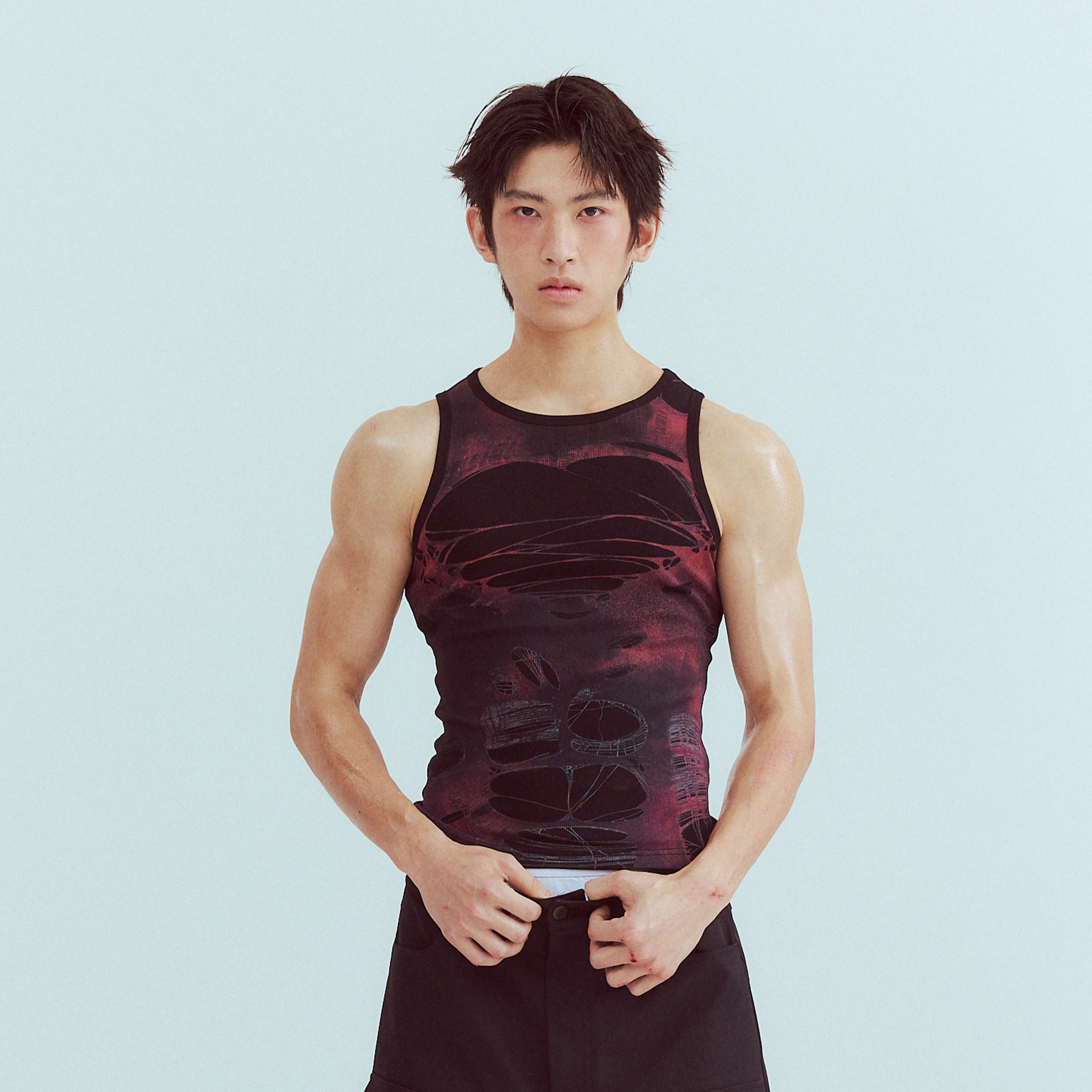 KADAKADA Distressed Graphic Ribbed Tank Top-Tank Top-S (Preorder)-Red-Free Shipping Leatheretro