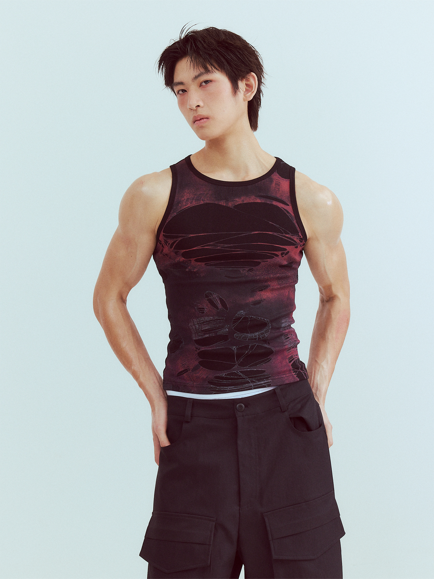 KADAKADA Distressed Graphic Ribbed Tank Top-Tank Top-S (Preorder)-Brown-Free Shipping Leatheretro