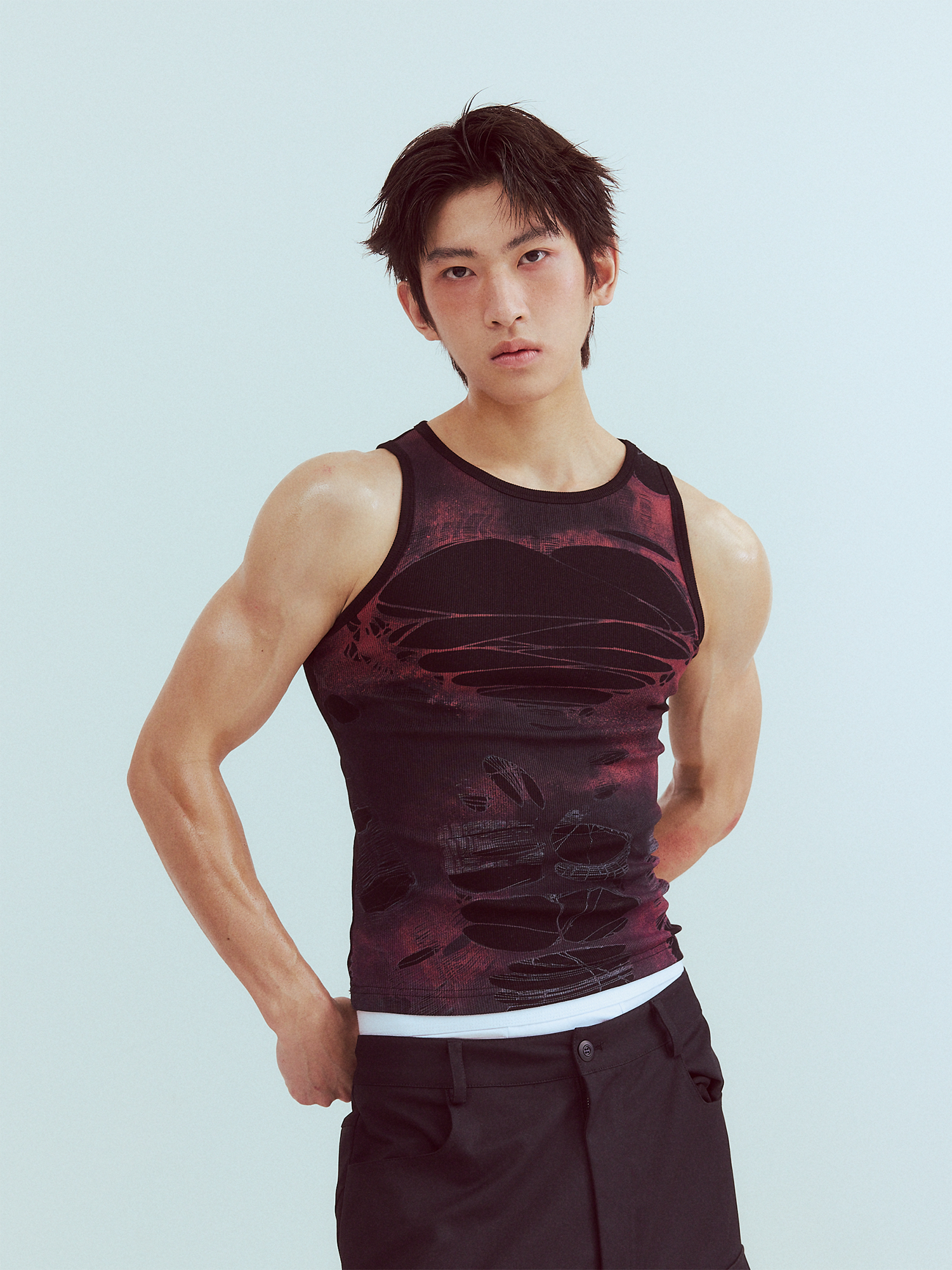 KADAKADA Distressed Graphic Ribbed Tank Top-Tank Top-S (Preorder)-Brown-Free Shipping Leatheretro