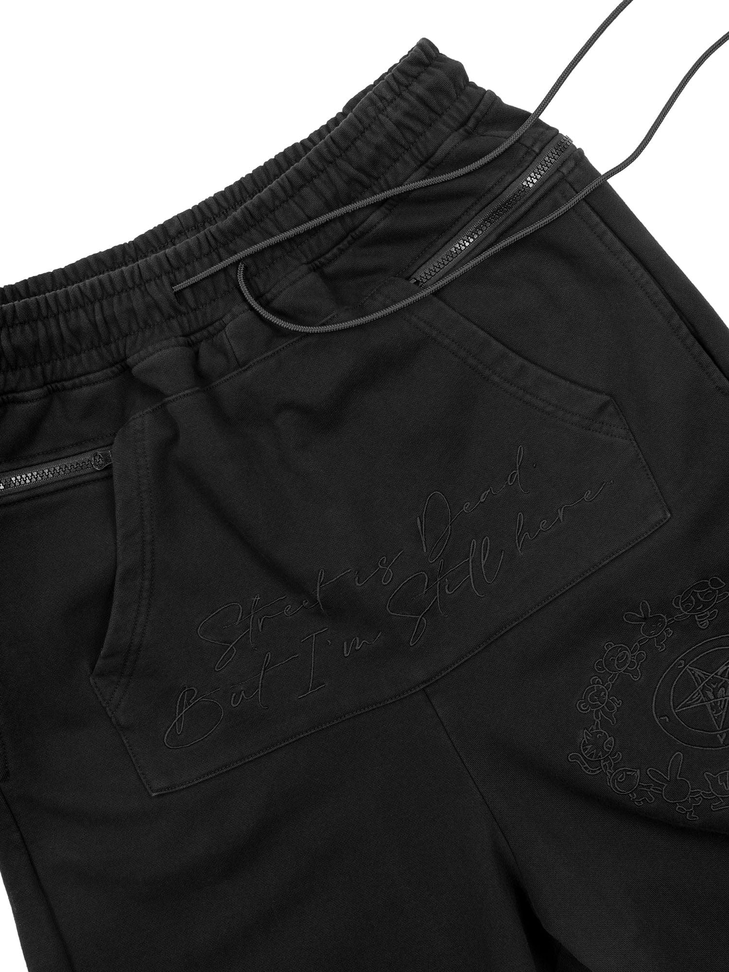 FVVO Distressed Embroidered Drawstring Sweatpants-Pants-S-Black-Free Shipping Leatheretro