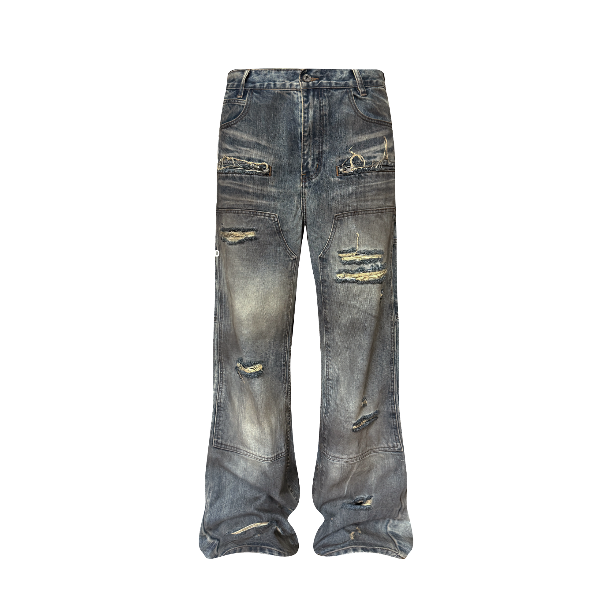 TH4SWE Distressed Heavy-Wash Wide-Leg Jeans-Jeans-S-Free Shipping Leatheretro