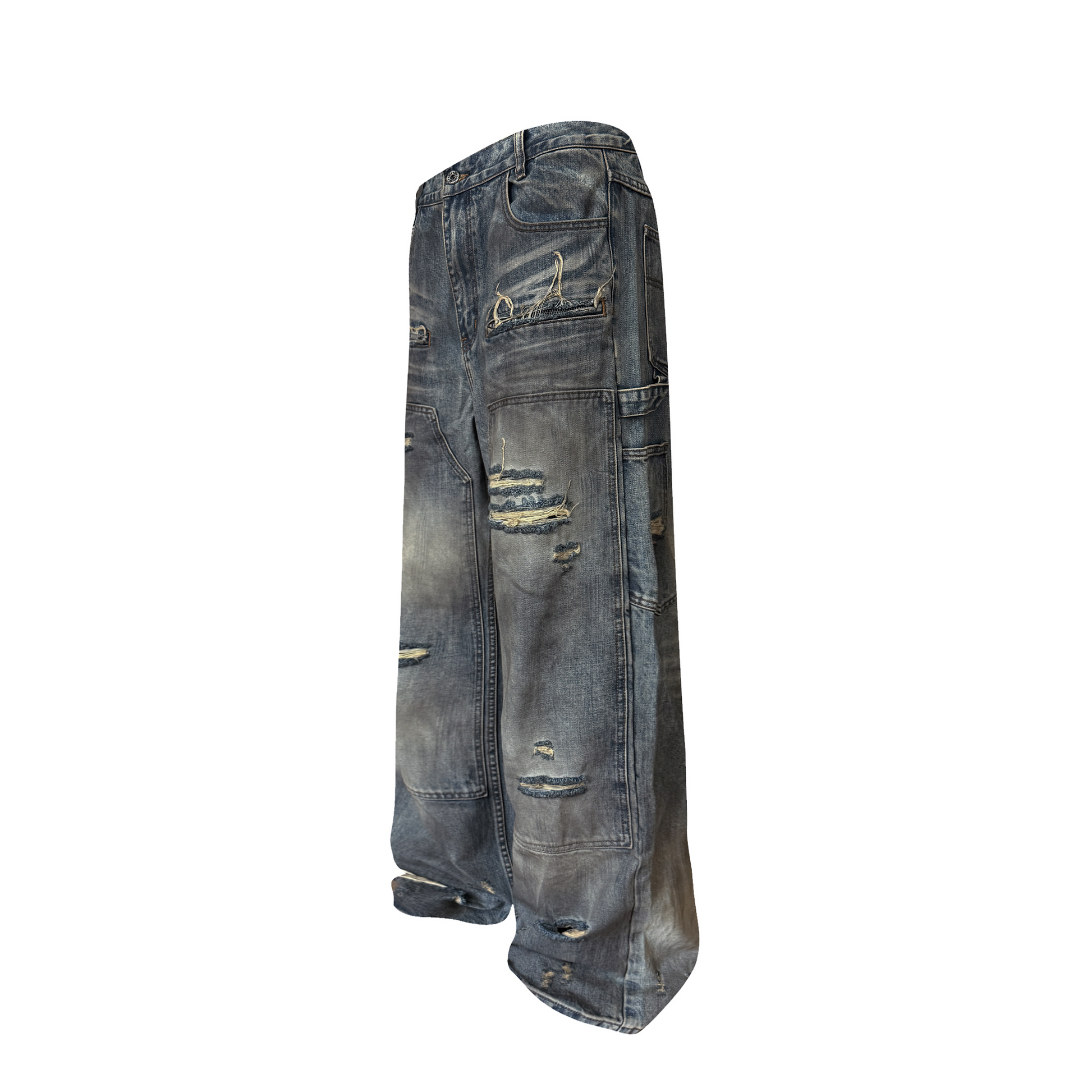 TH4SWE Distressed Heavy-Wash Wide-Leg Jeans-Jeans-S-Free Shipping Leatheretro