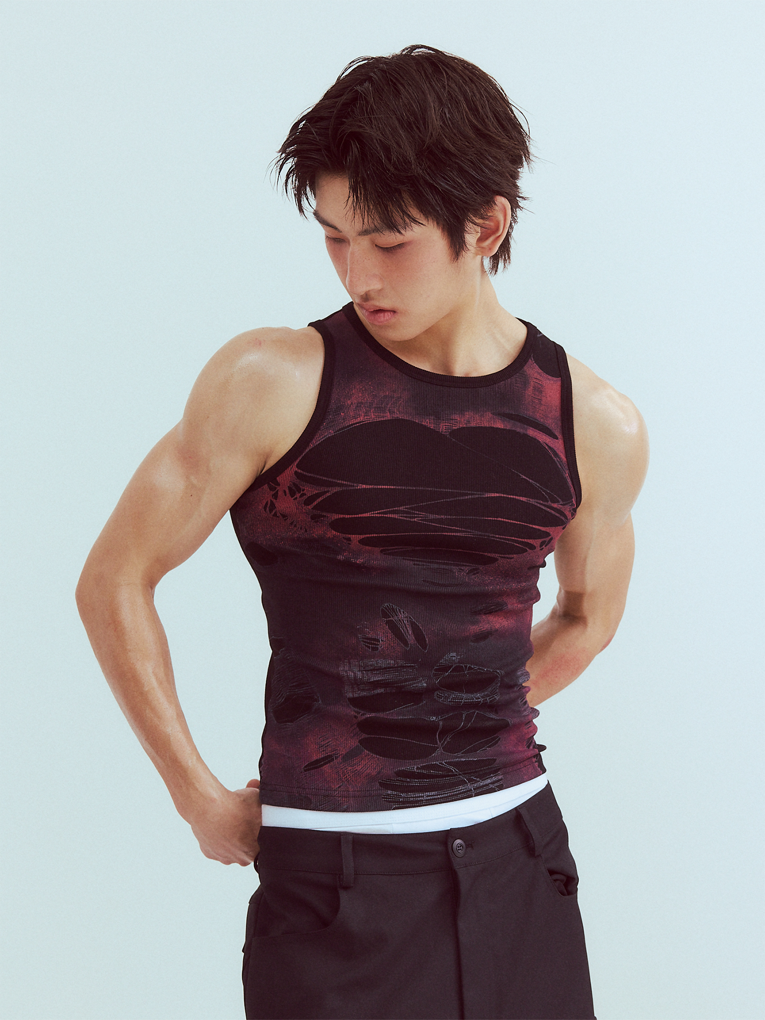 KADAKADA Distressed Graphic Ribbed Tank Top-Tank Top-S (Preorder)-Brown-Free Shipping Leatheretro