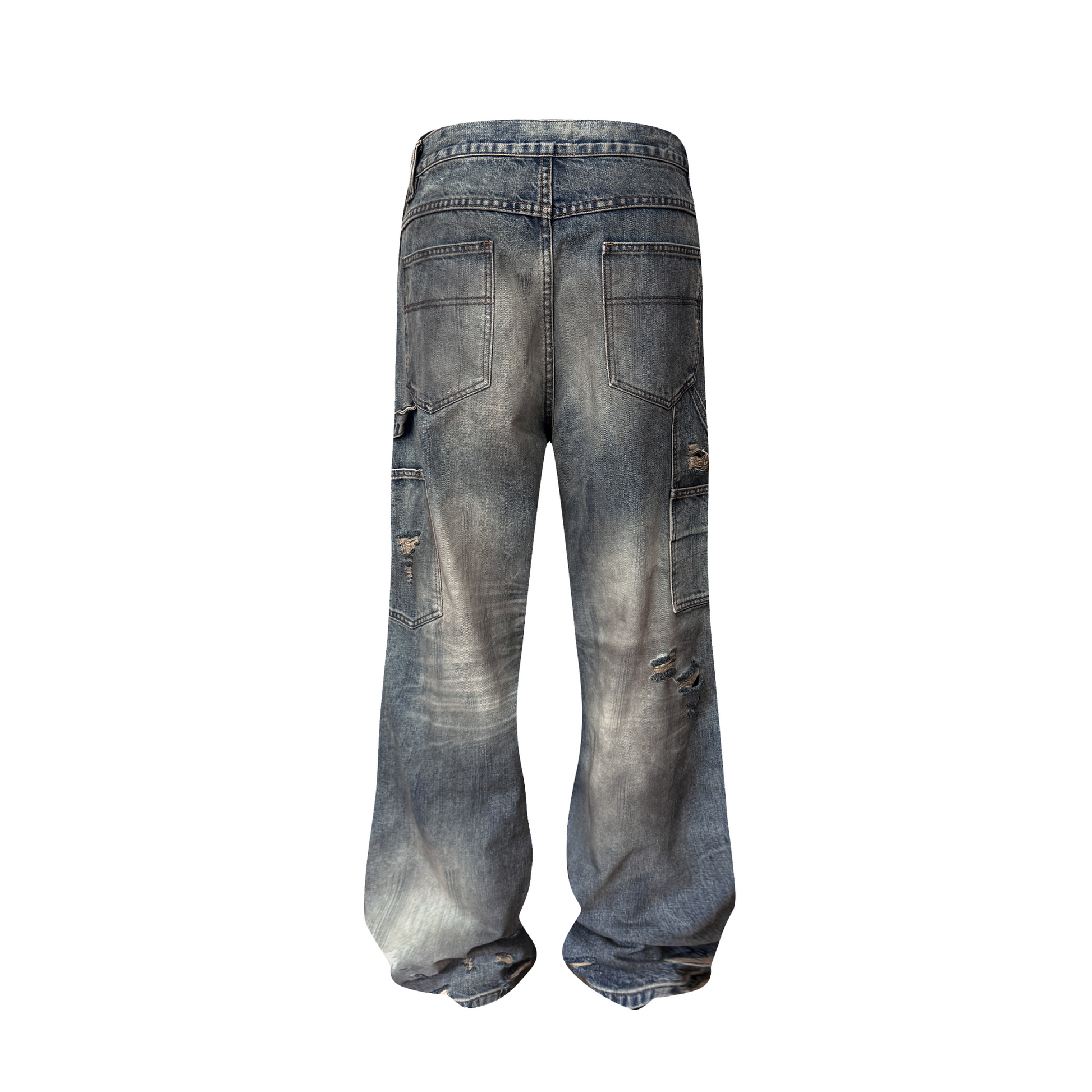 TH4SWE Distressed Heavy-Wash Wide-Leg Jeans-Jeans-S-Free Shipping Leatheretro