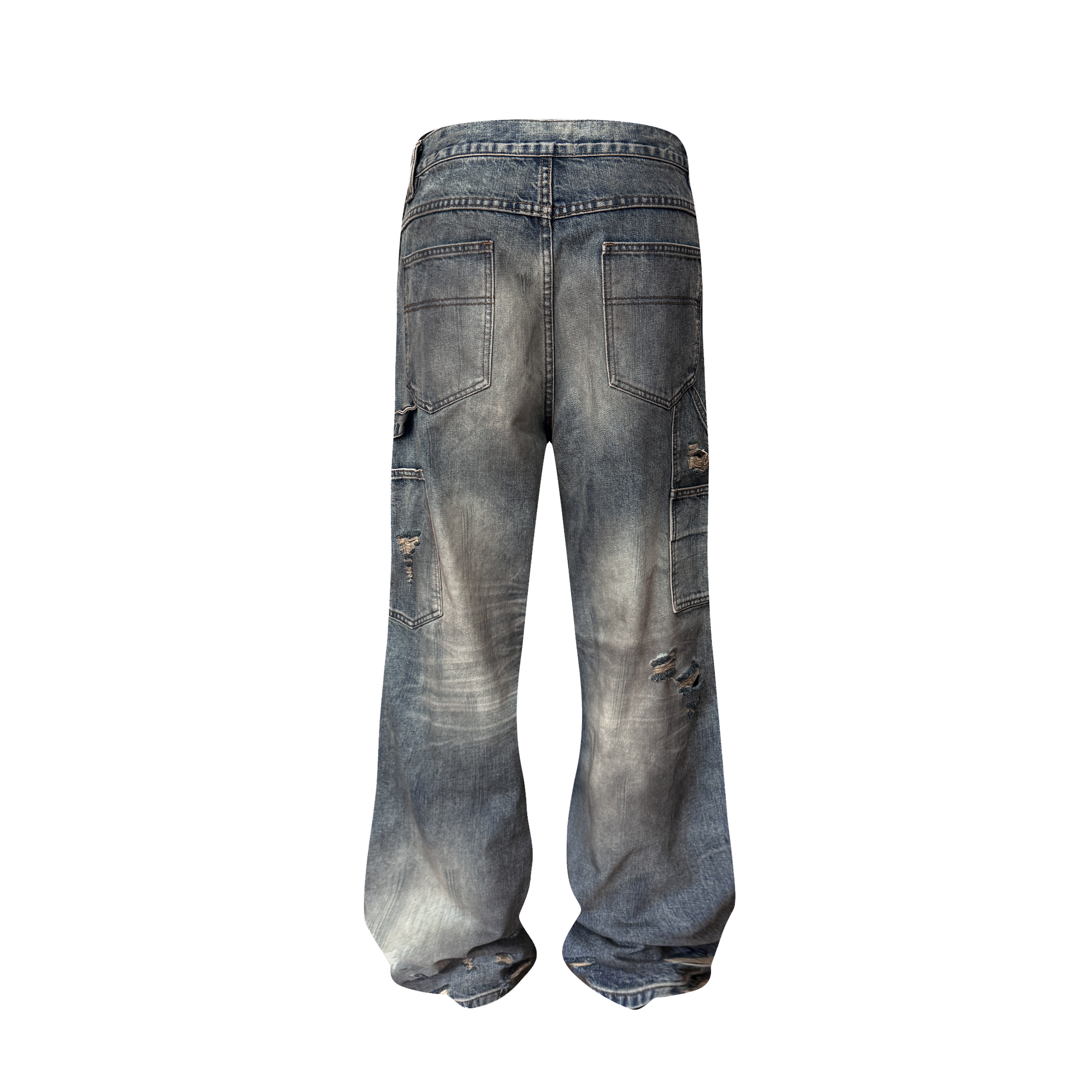 TH4SWE Distressed Heavy-Wash Wide-Leg Jeans-Jeans-S-Free Shipping Leatheretro