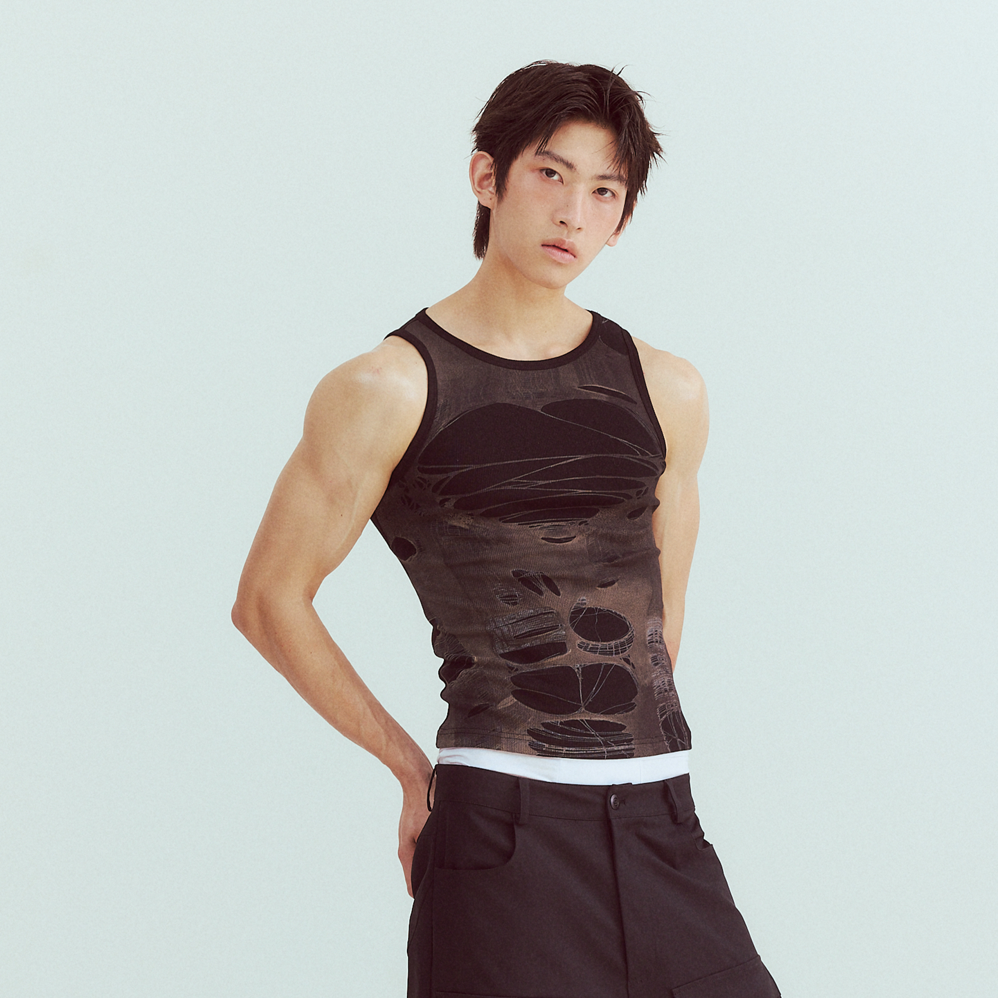 KADAKADA Distressed Graphic Ribbed Tank Top-Tank Top-S (Preorder)-Brown-Free Shipping Leatheretro