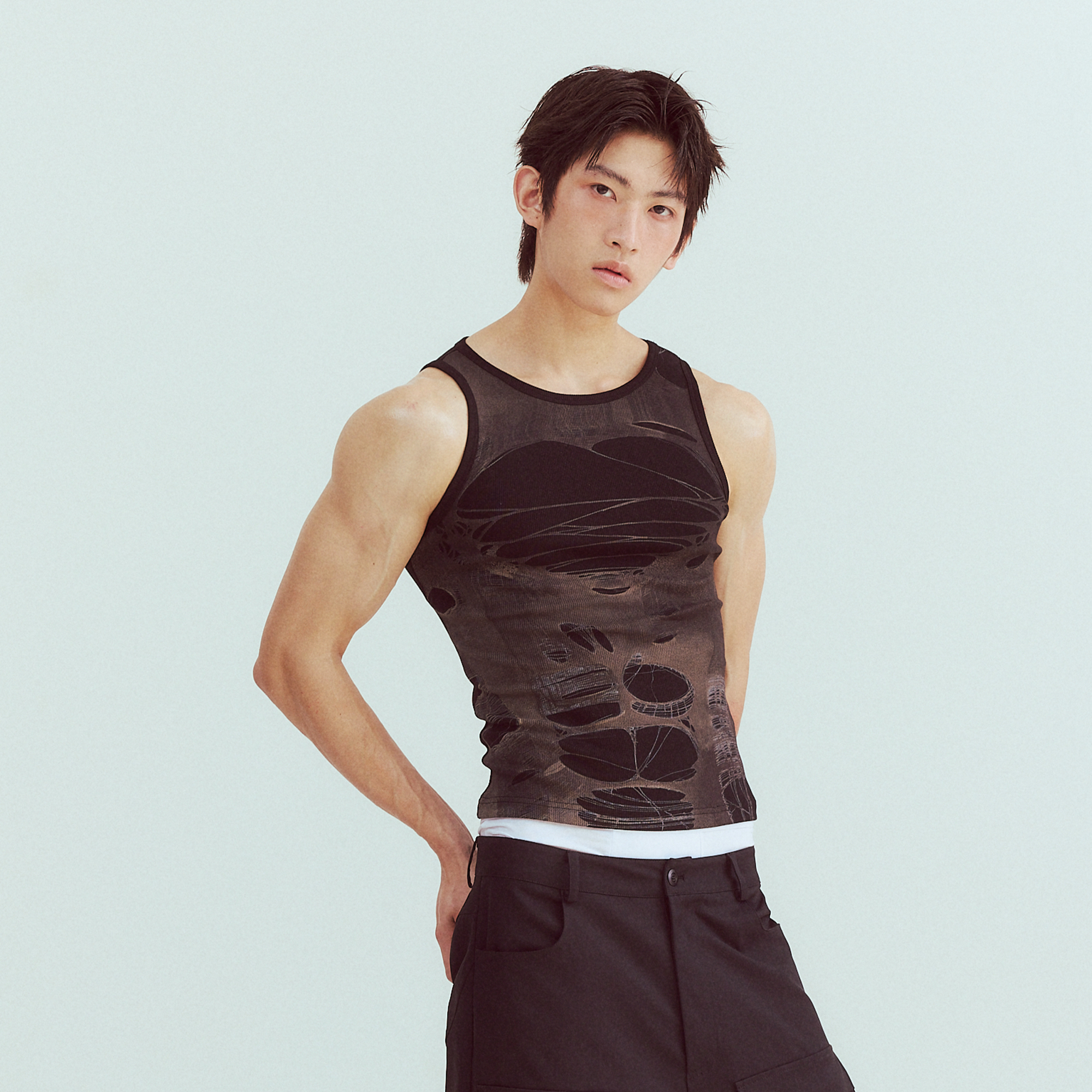 KADAKADA Distressed Graphic Ribbed Tank Top-Tank Top-S (Preorder)-Brown-Free Shipping Leatheretro