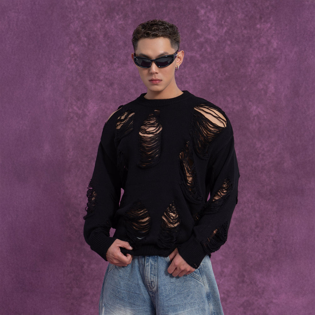 CLP Ripped Oversized Sweater-Sweater-S-White-Free Shipping Leatheretro