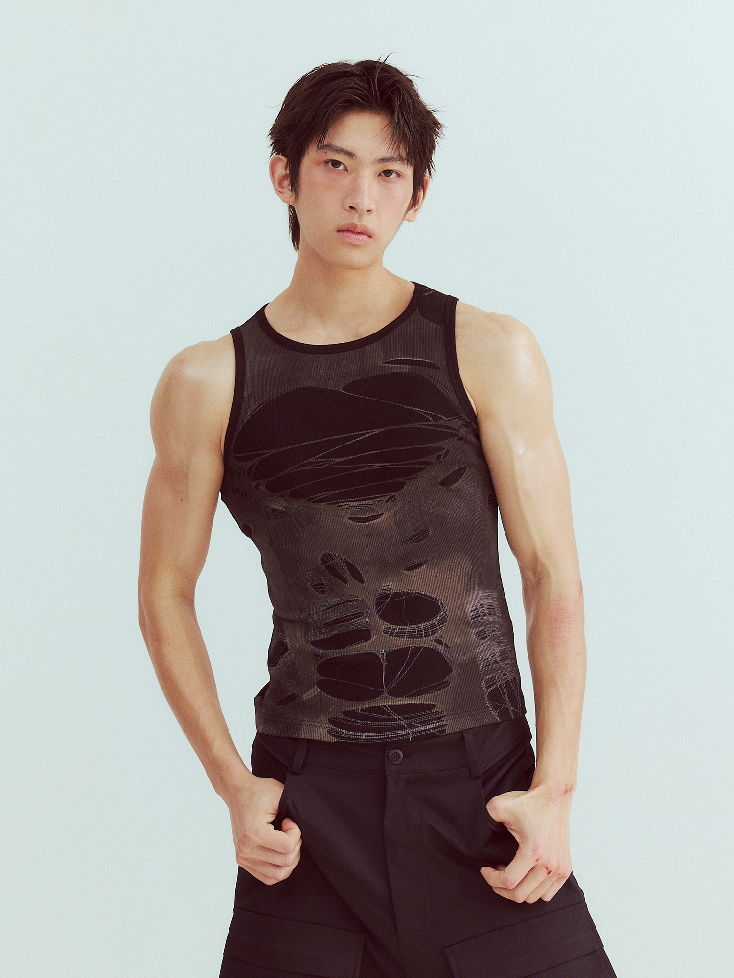 KADAKADA Distressed Graphic Ribbed Tank Top-Tank Top-S (Preorder)-Brown-Free Shipping Leatheretro