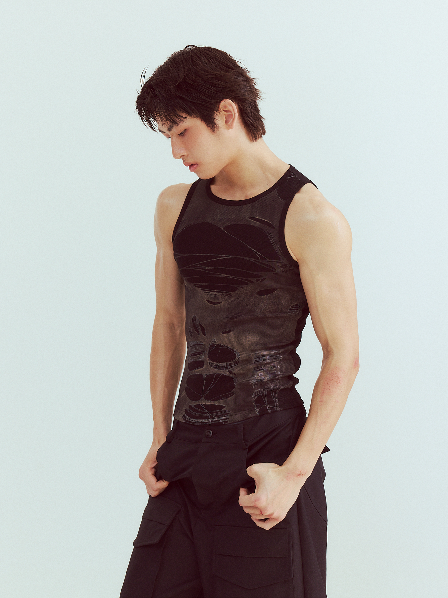 KADAKADA Distressed Graphic Ribbed Tank Top-Tank Top-S (Preorder)-Brown-Free Shipping Leatheretro