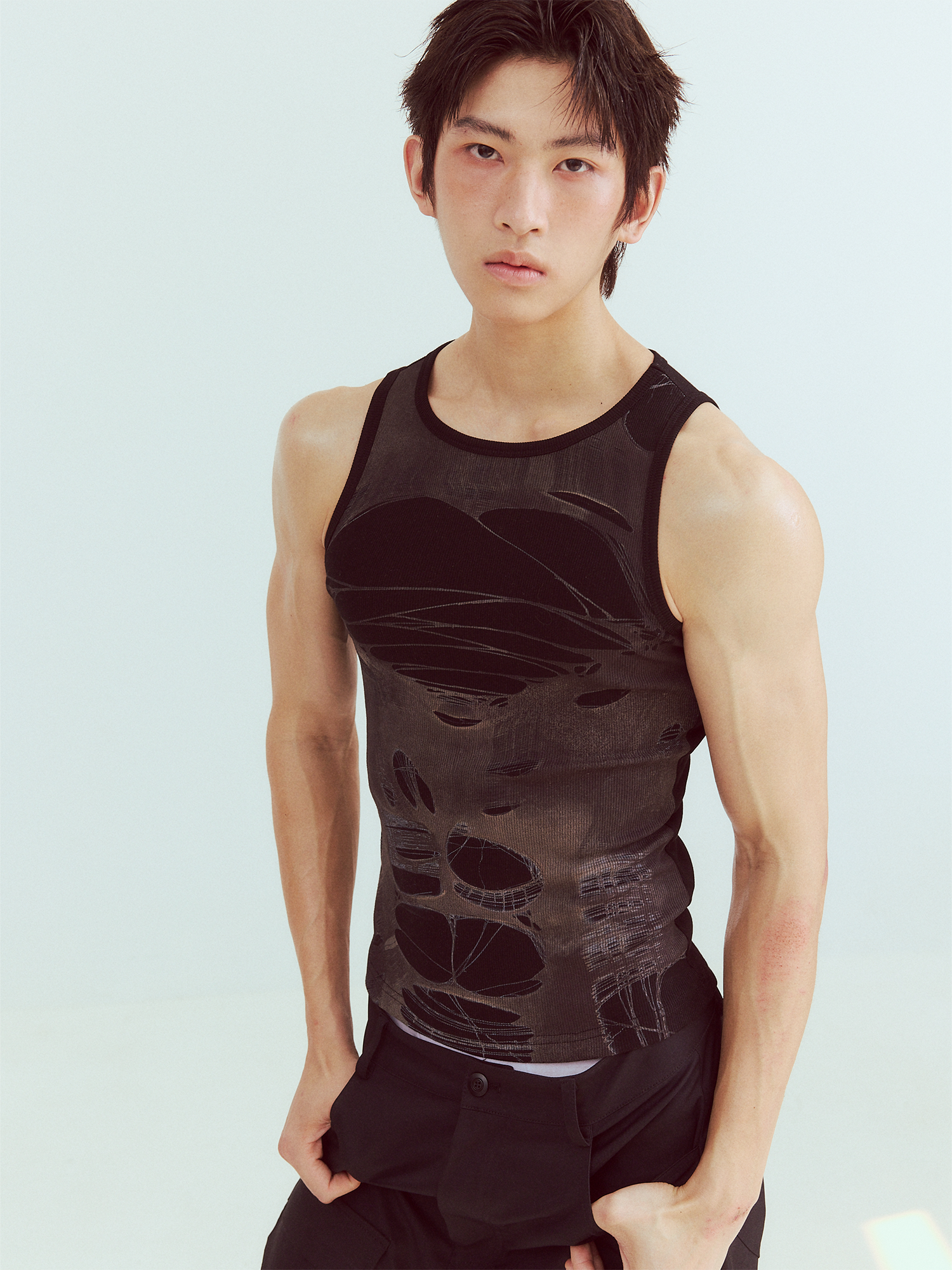 KADAKADA Distressed Graphic Ribbed Tank Top-Tank Top-S (Preorder)-Brown-Free Shipping Leatheretro