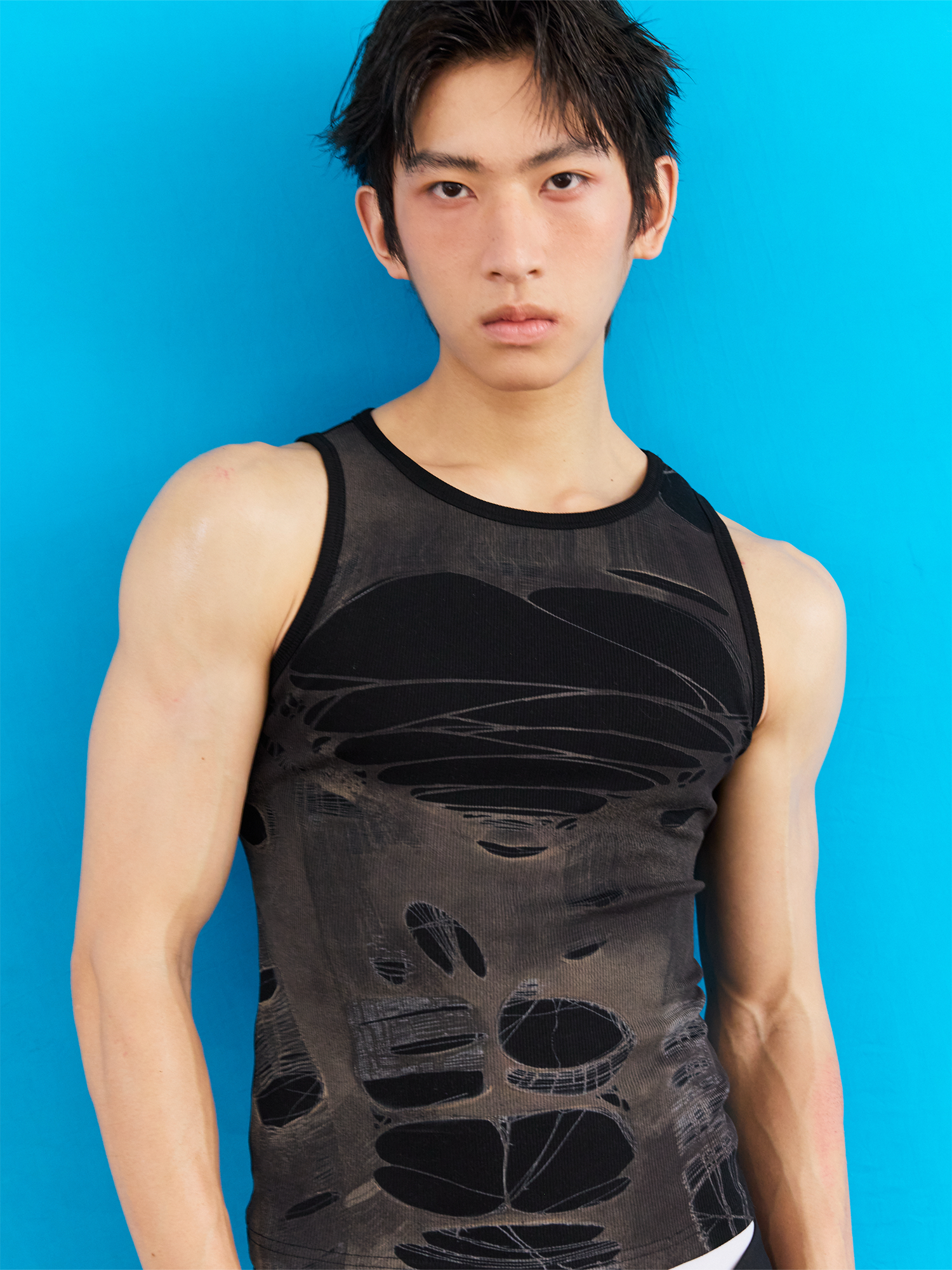 KADAKADA Distressed Graphic Ribbed Tank Top-Tank Top-S (Preorder)-Brown-Free Shipping Leatheretro