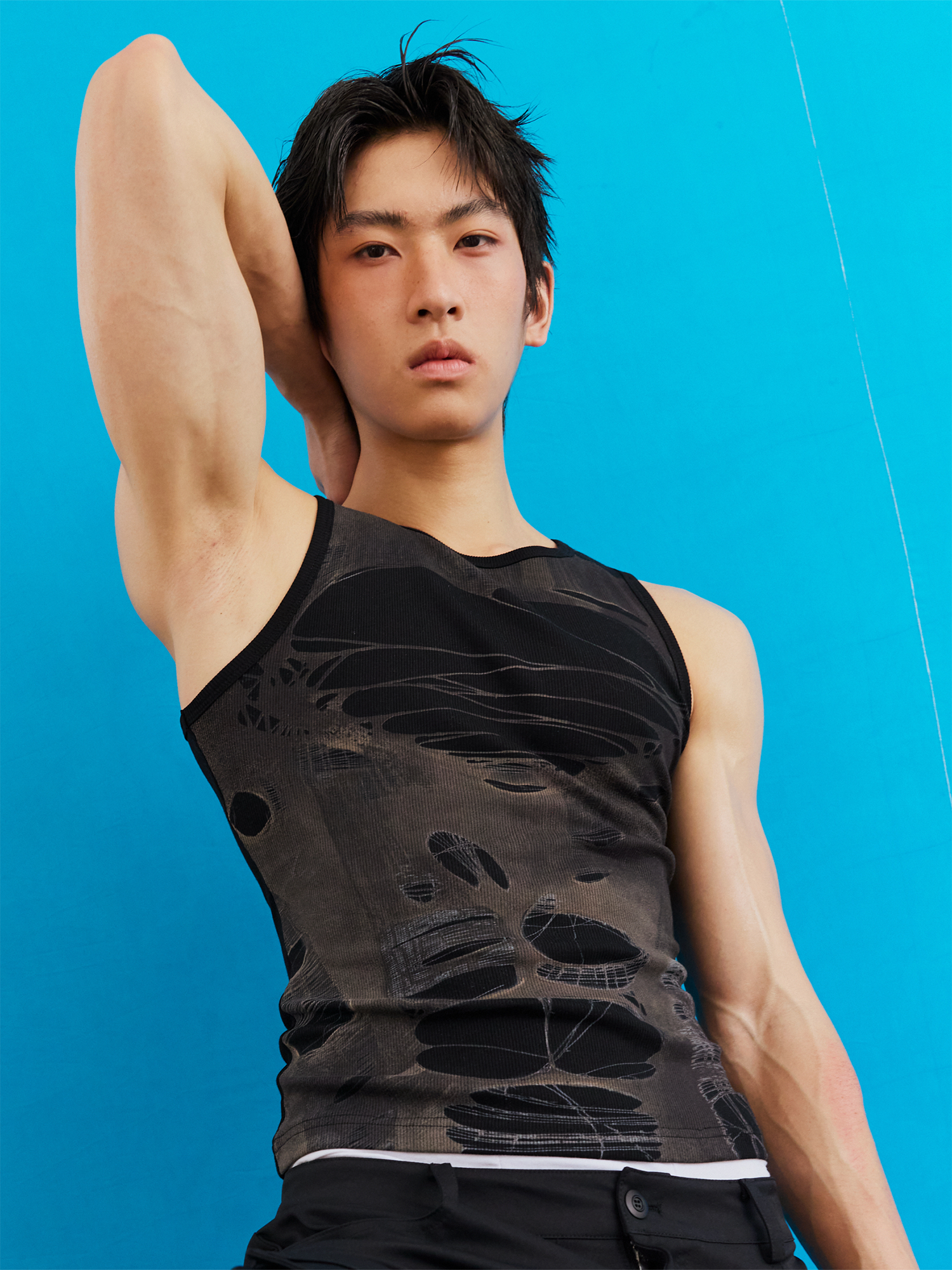 KADAKADA Distressed Graphic Ribbed Tank Top-Tank Top-S (Preorder)-Brown-Free Shipping Leatheretro