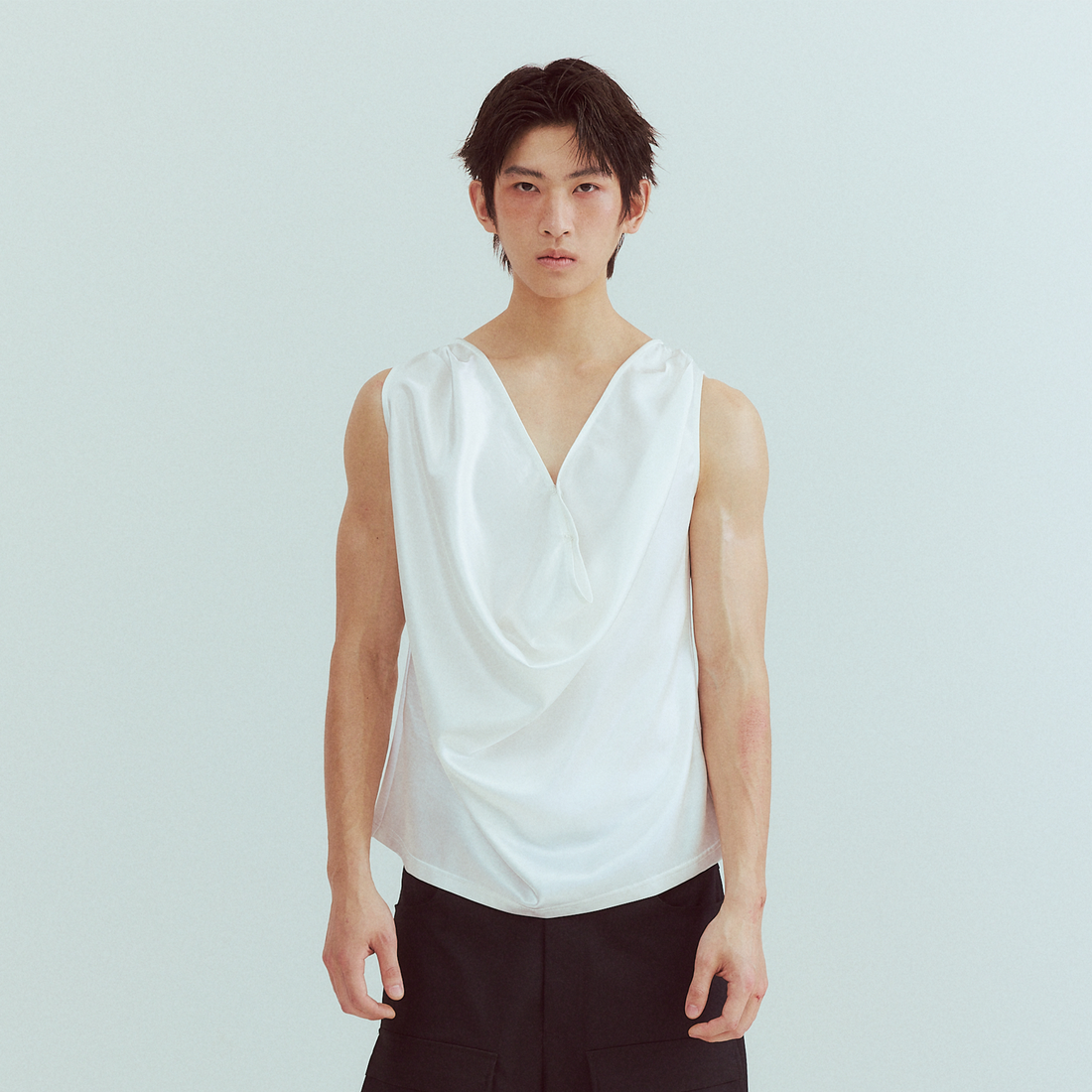 KADAKADA Pearl Sheen Deep V Draped Sleeveless Shirt-Tank Top-M (Preorder)-Free Shipping Leatheretro
