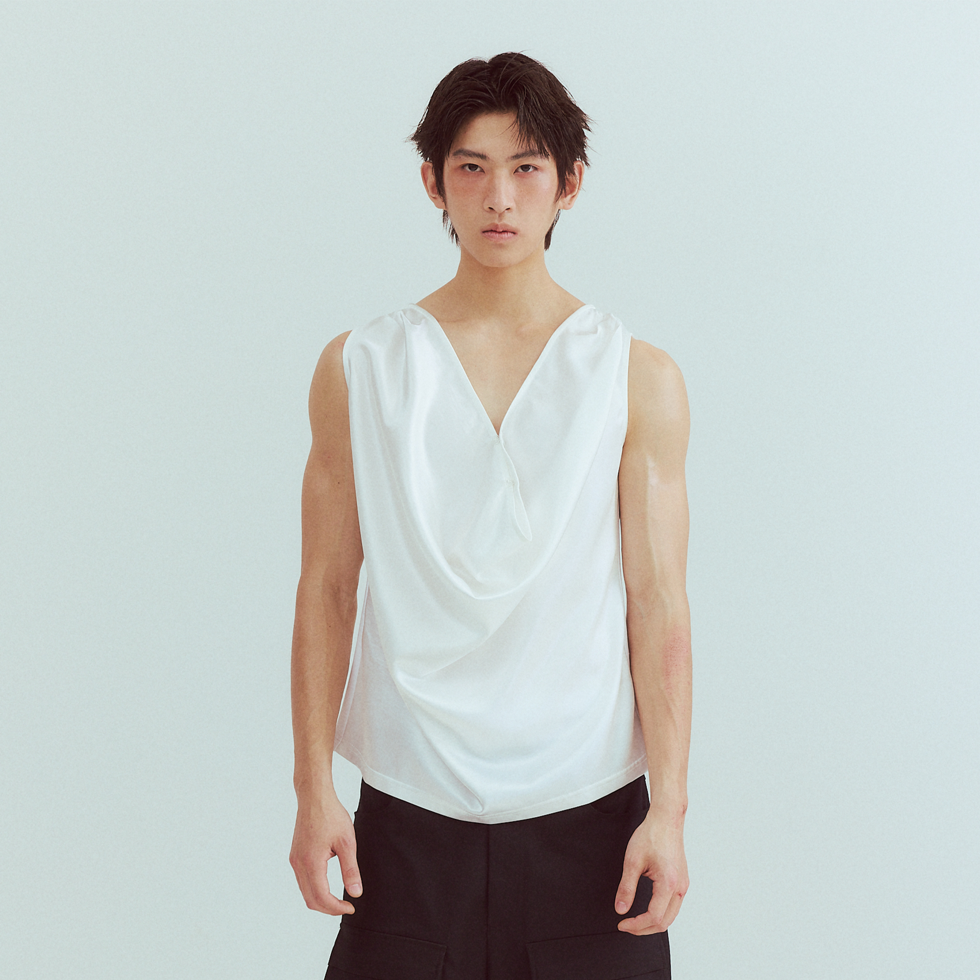 KADAKADA Pearl Sheen Deep V Draped Sleeveless Shirt-Tank Top-M (Preorder)-Free Shipping Leatheretro