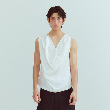 KADAKADA Pearl Sheen Deep V Draped Sleeveless Shirt-Tank Top-M (Preorder)-Free Shipping Leatheretro