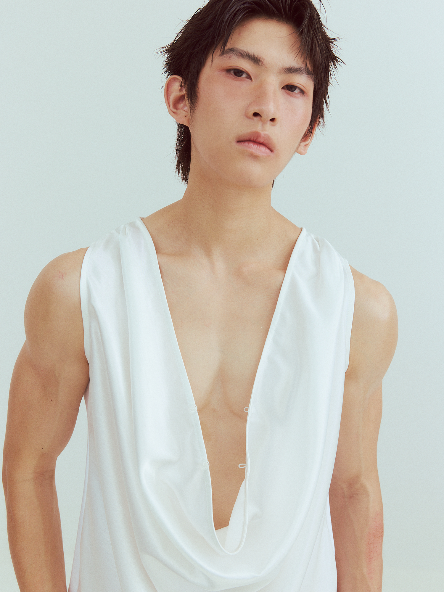 KADAKADA Pearl Sheen Deep V Draped Sleeveless Shirt-Tank Top-M (Preorder)-Free Shipping Leatheretro