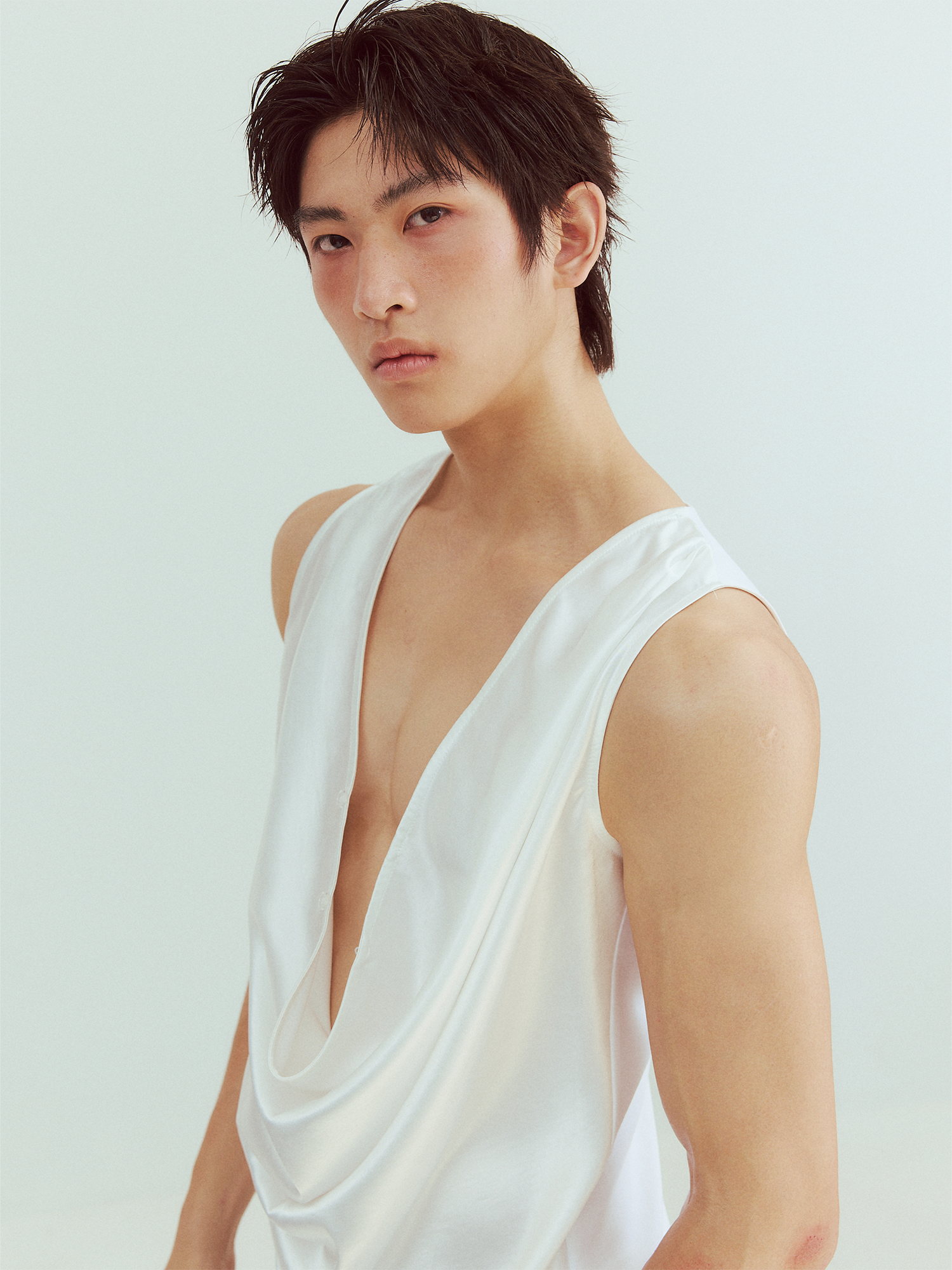 KADAKADA Pearl Sheen Deep V Draped Sleeveless Shirt-Tank Top-M (Preorder)-Free Shipping Leatheretro