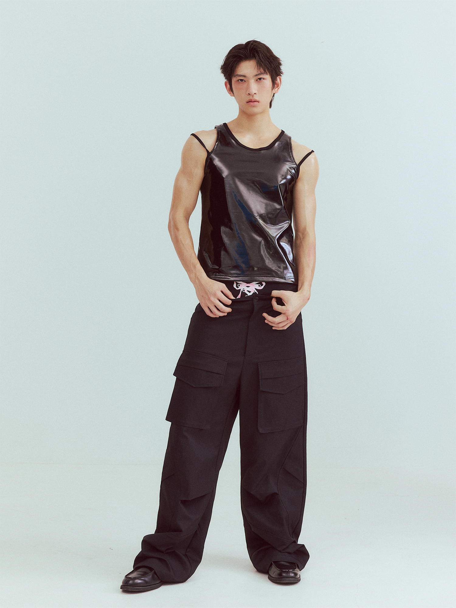 KADAKADA Patent Shine Layered Strap Ribbed Tank Top-Tank Top-M (Preorder)-Khaki-Free Shipping Leatheretro