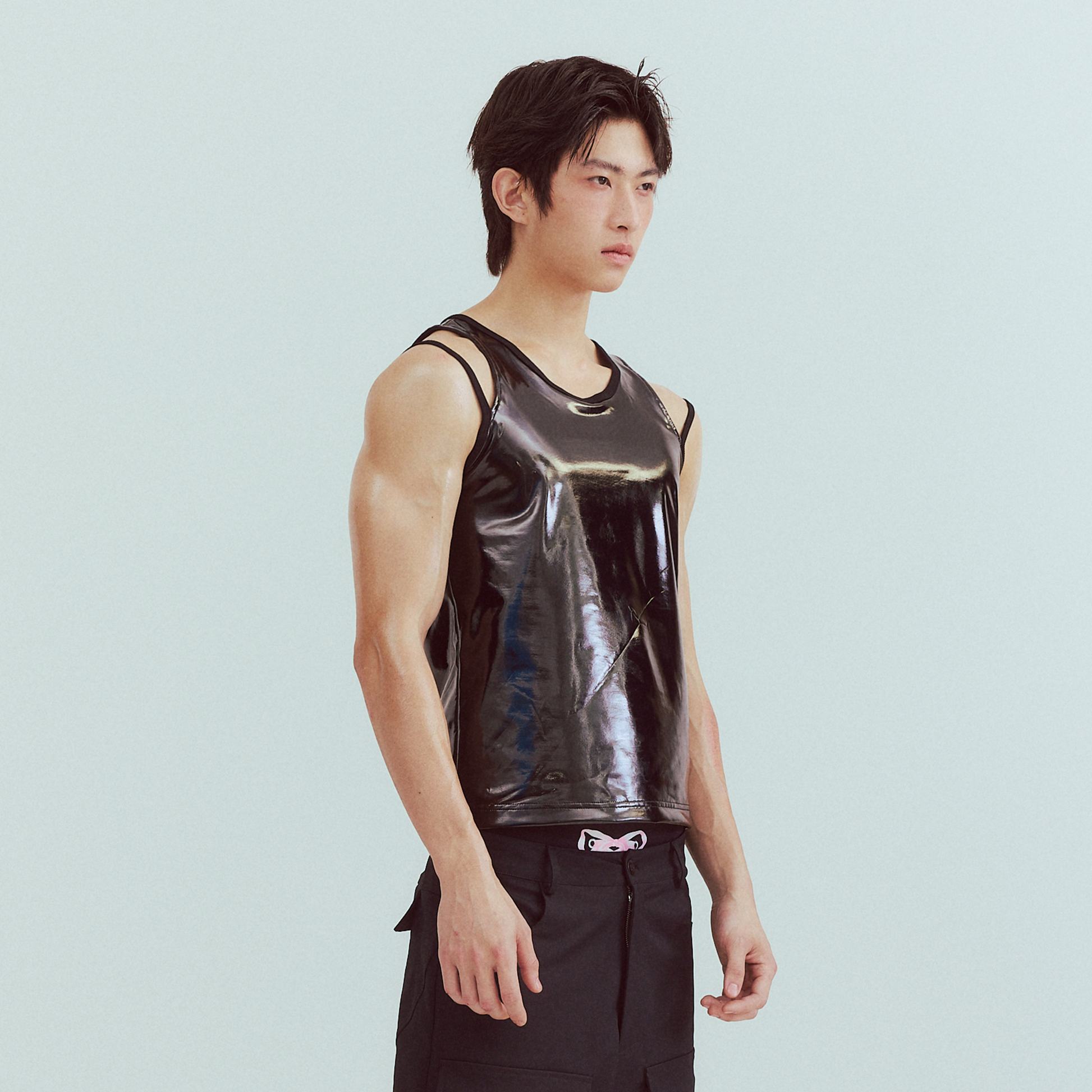 KADAKADA Patent Shine Layered Strap Ribbed Tank Top-Tank Top-M (Preorder)-Khaki-Free Shipping Leatheretro