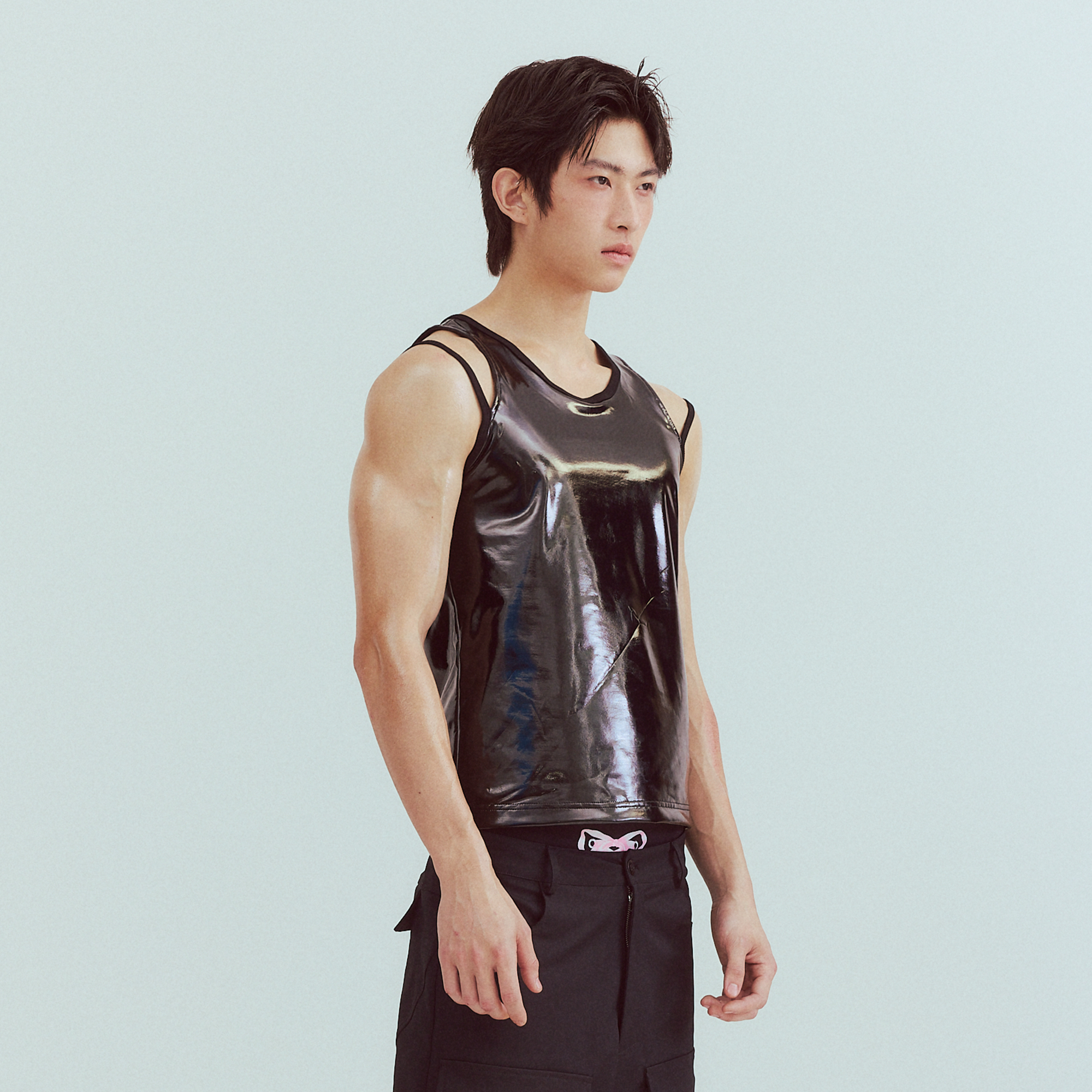 KADAKADA Patent Shine Layered Strap Ribbed Tank Top-Tank Top-M (Preorder)-Khaki-Free Shipping Leatheretro
