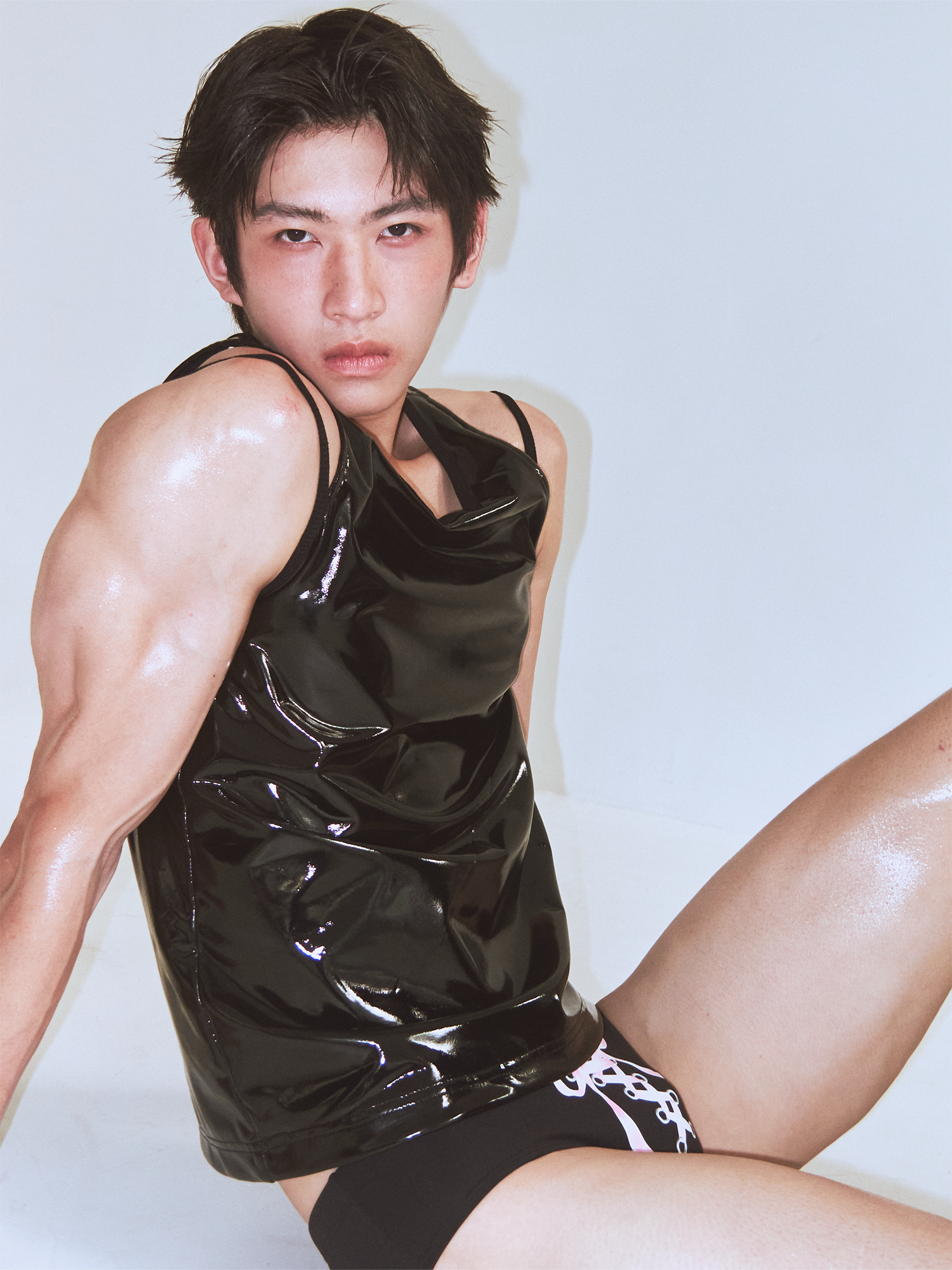 KADAKADA Patent Shine Layered Strap Ribbed Tank Top-Tank Top-M (Preorder)-Khaki-Free Shipping Leatheretro