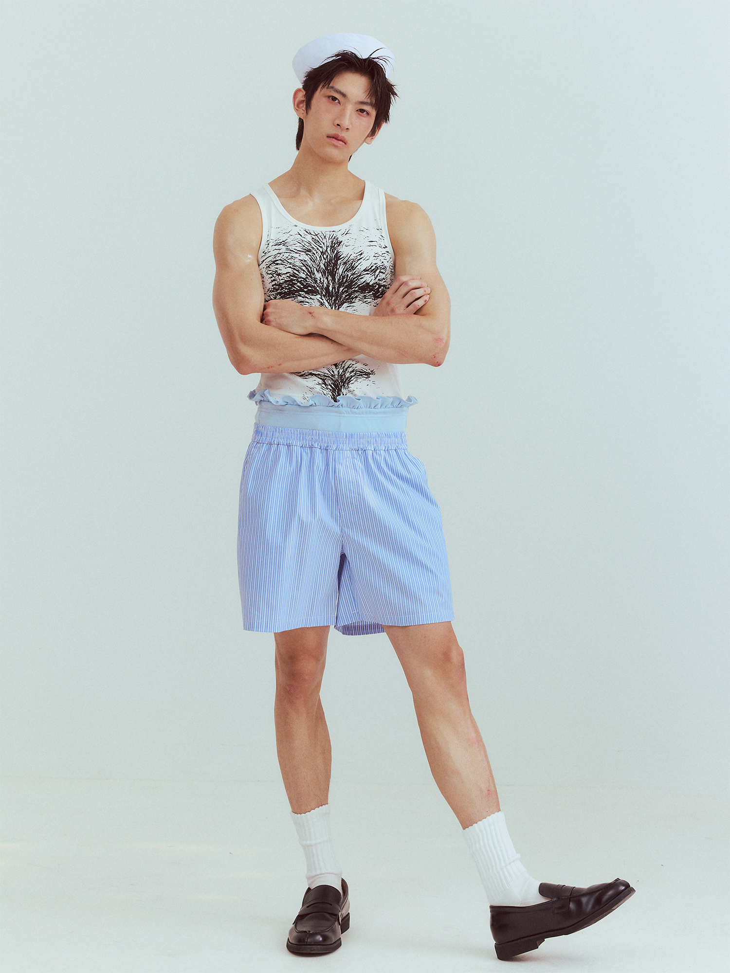 KADAKADA Retro Striped Ruffle-Waist Layered Shorts-Shorts-S (Preorder)-Pink-Free Shipping Leatheretro