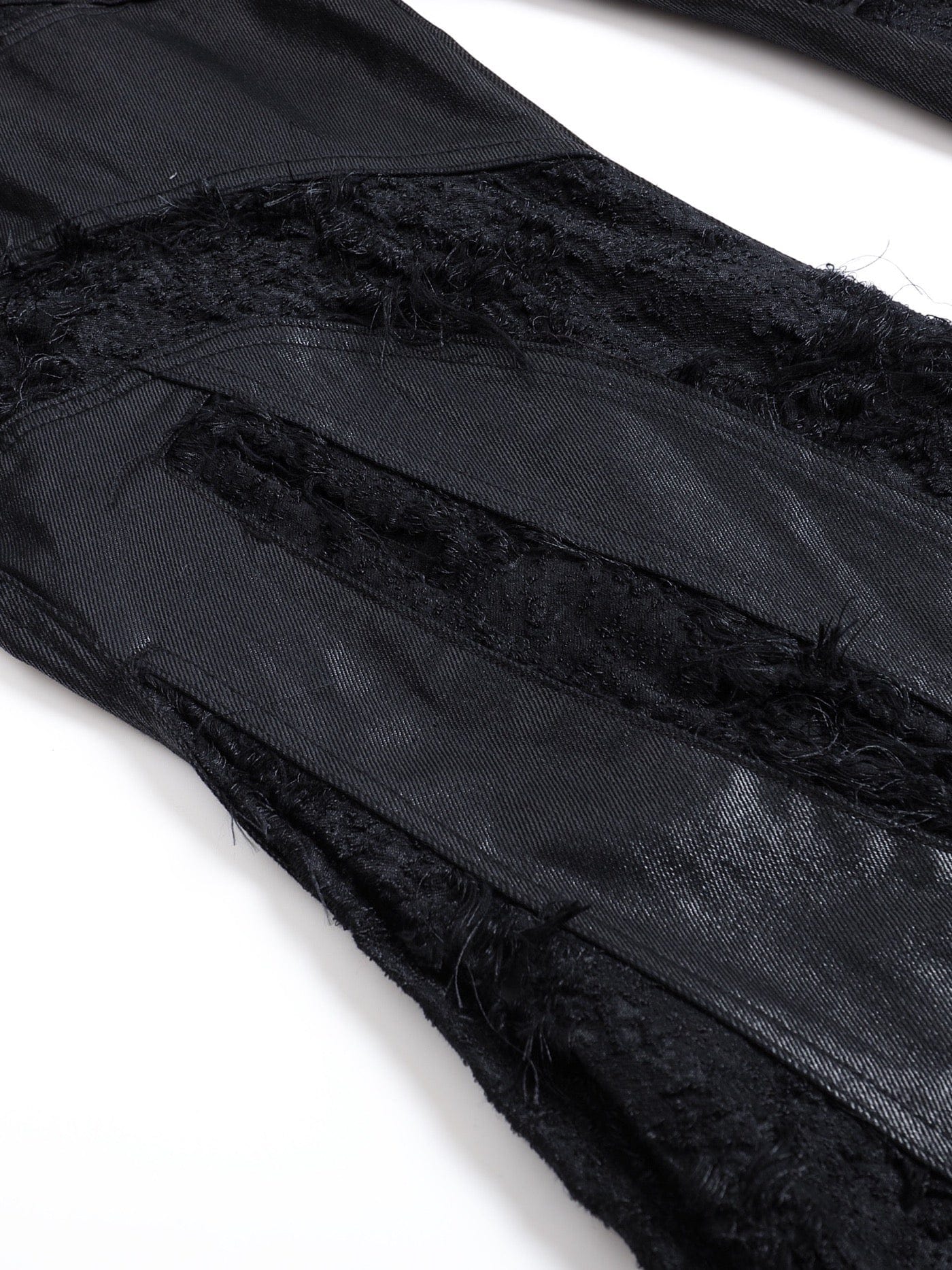 DND4DES Raw-Edge Spliced Flared Waxed Jeans-Jeans-S-Free Shipping Leatheretro
