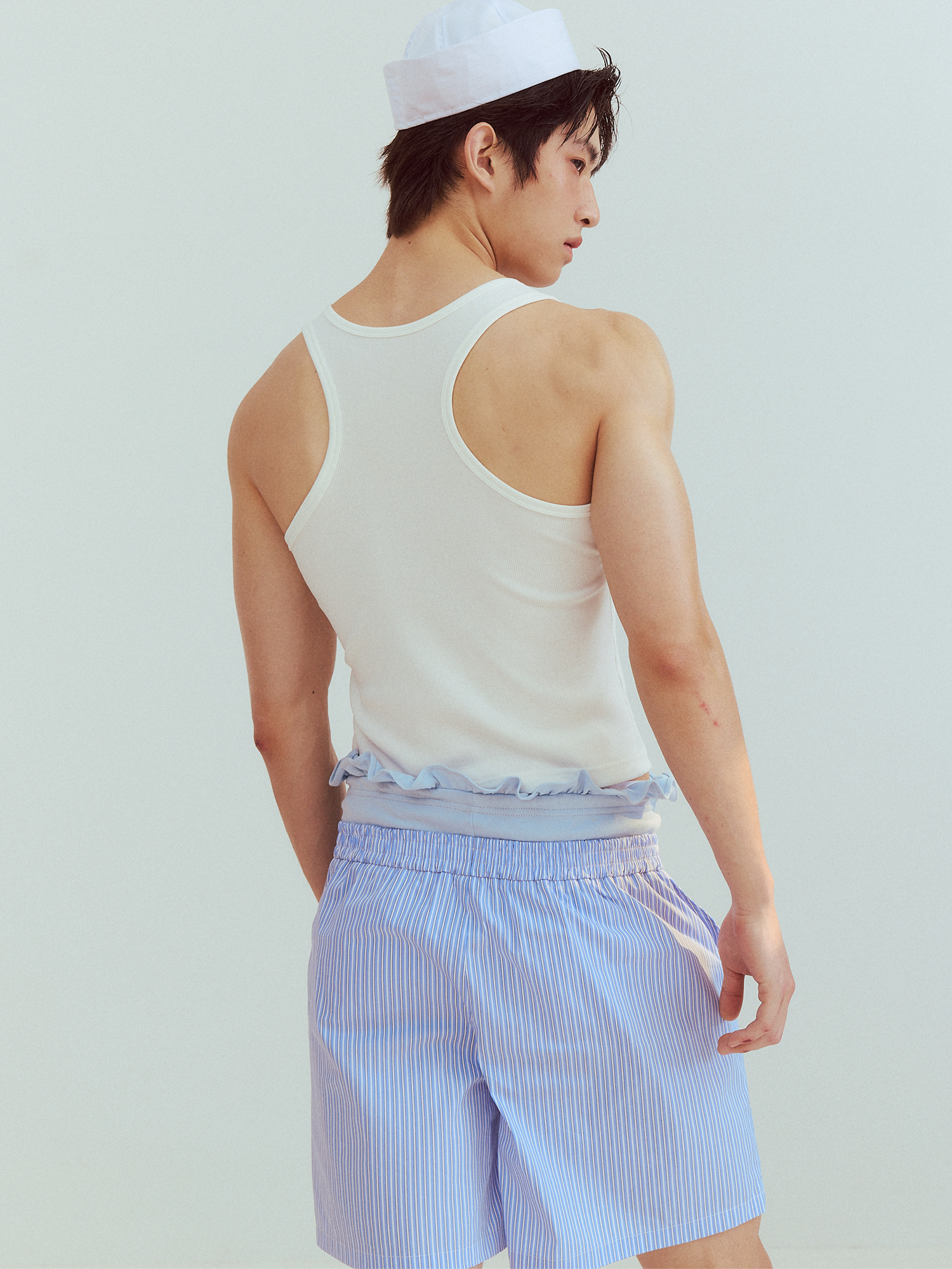 KADAKADA Retro Striped Ruffle-Waist Layered Shorts-Shorts-S (Preorder)-Pink-Free Shipping Leatheretro
