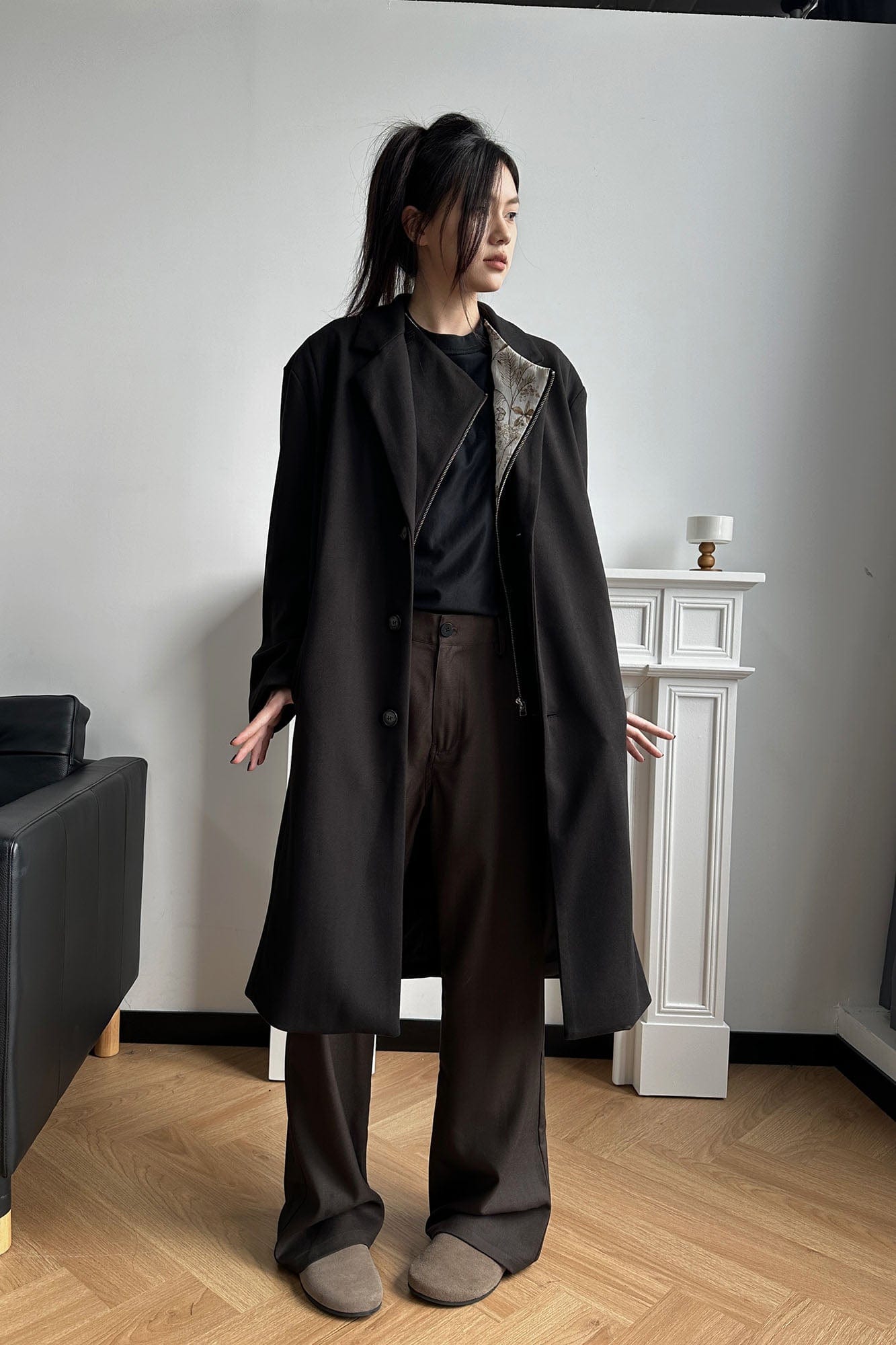 OKAYTHXBYE Convertible Jacquard Zip-Lapel Long Coat-Jacket-S-Free Shipping Leatheretro