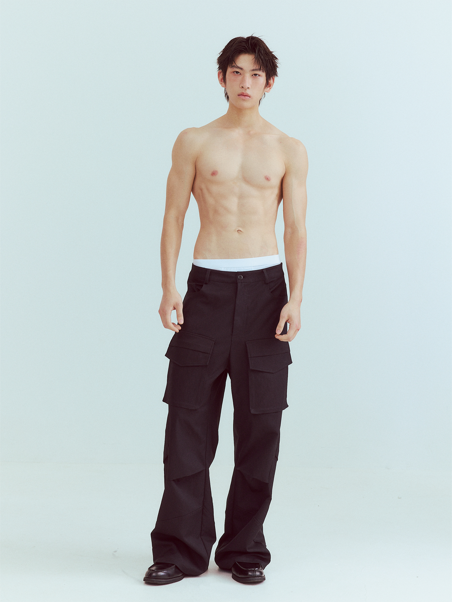 KADAKADA Paneled Wide-Leg Cargo Pants-Pants-M (Preorder)-Black-Free Shipping Leatheretro