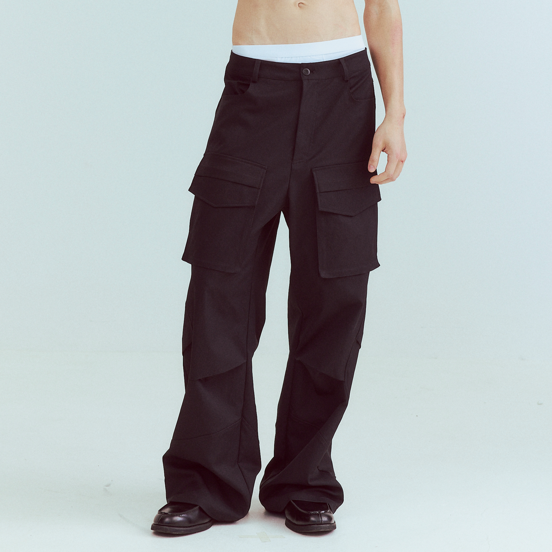 KADAKADA Paneled Wide-Leg Cargo Pants-Pants-M (Preorder)-Black-Free Shipping Leatheretro