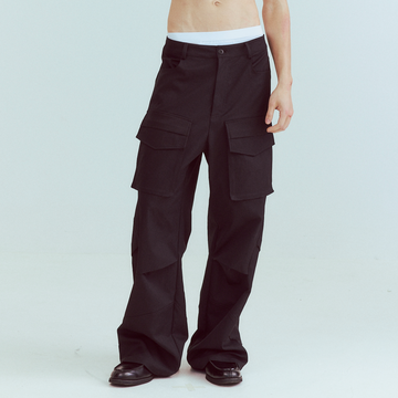 KADAKADA Paneled Wide-Leg Cargo Pants-Pants-M (Preorder)-Black-Free Shipping Leatheretro