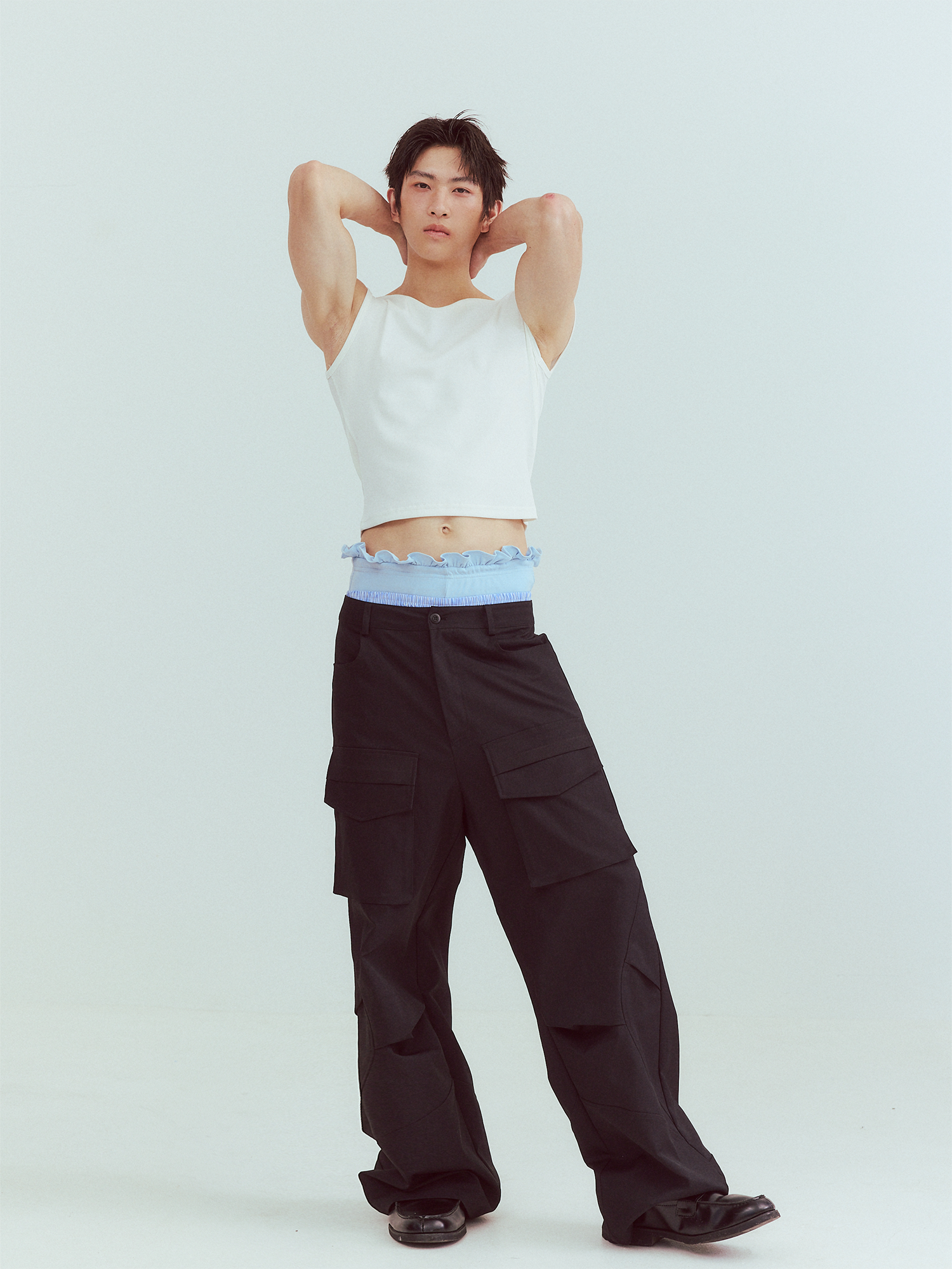 KADAKADA Paneled Wide-Leg Cargo Pants-Pants-M (Preorder)-Black-Free Shipping Leatheretro