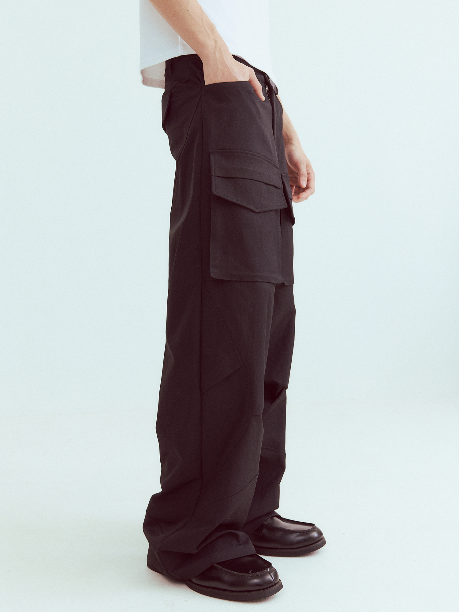 KADAKADA Paneled Wide-Leg Cargo Pants-Pants-M (Preorder)-Black-Free Shipping Leatheretro