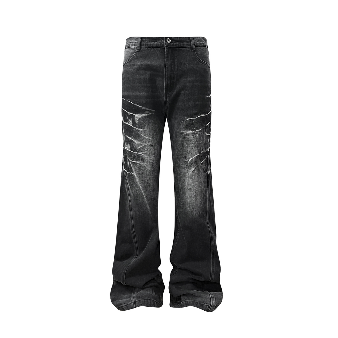 TH4SWE Washed Cracked Whisker Flared Jeans-Jeans-XS-Free Shipping Leatheretro