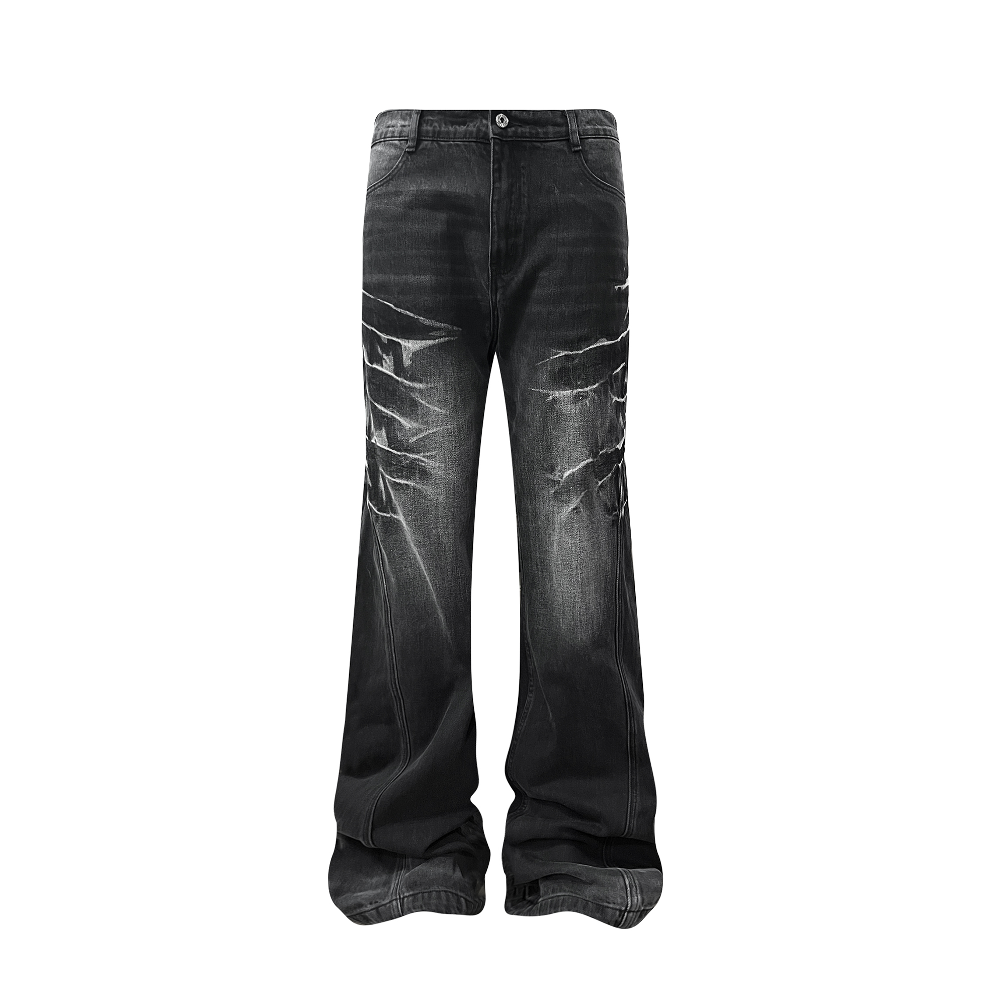TH4SWE Washed Cracked Whisker Flared Jeans-Jeans-XS-Free Shipping Leatheretro