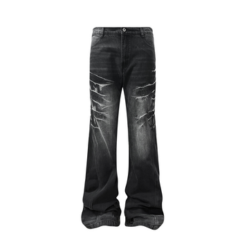 TH4SWE Washed Cracked Whisker Flared Jeans-Jeans-XS-Free Shipping Leatheretro