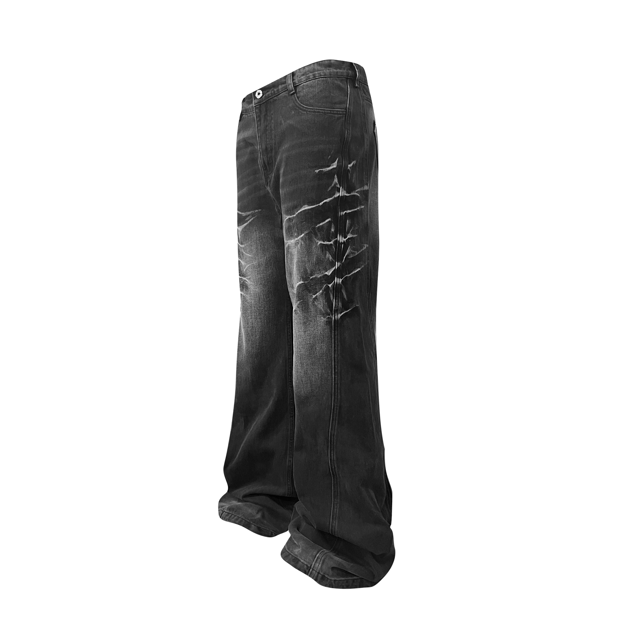 TH4SWE Washed Cracked Whisker Flared Jeans-Jeans-XS-Free Shipping Leatheretro