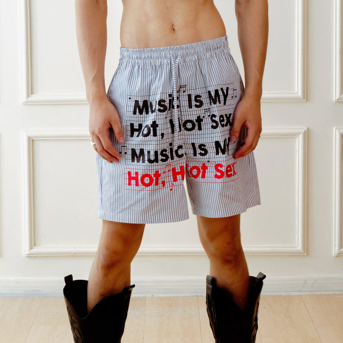KADAKADA Stripe Slogan Graphic Lounge Shorts-Shorts-M (Preorder)-Free Shipping Leatheretro